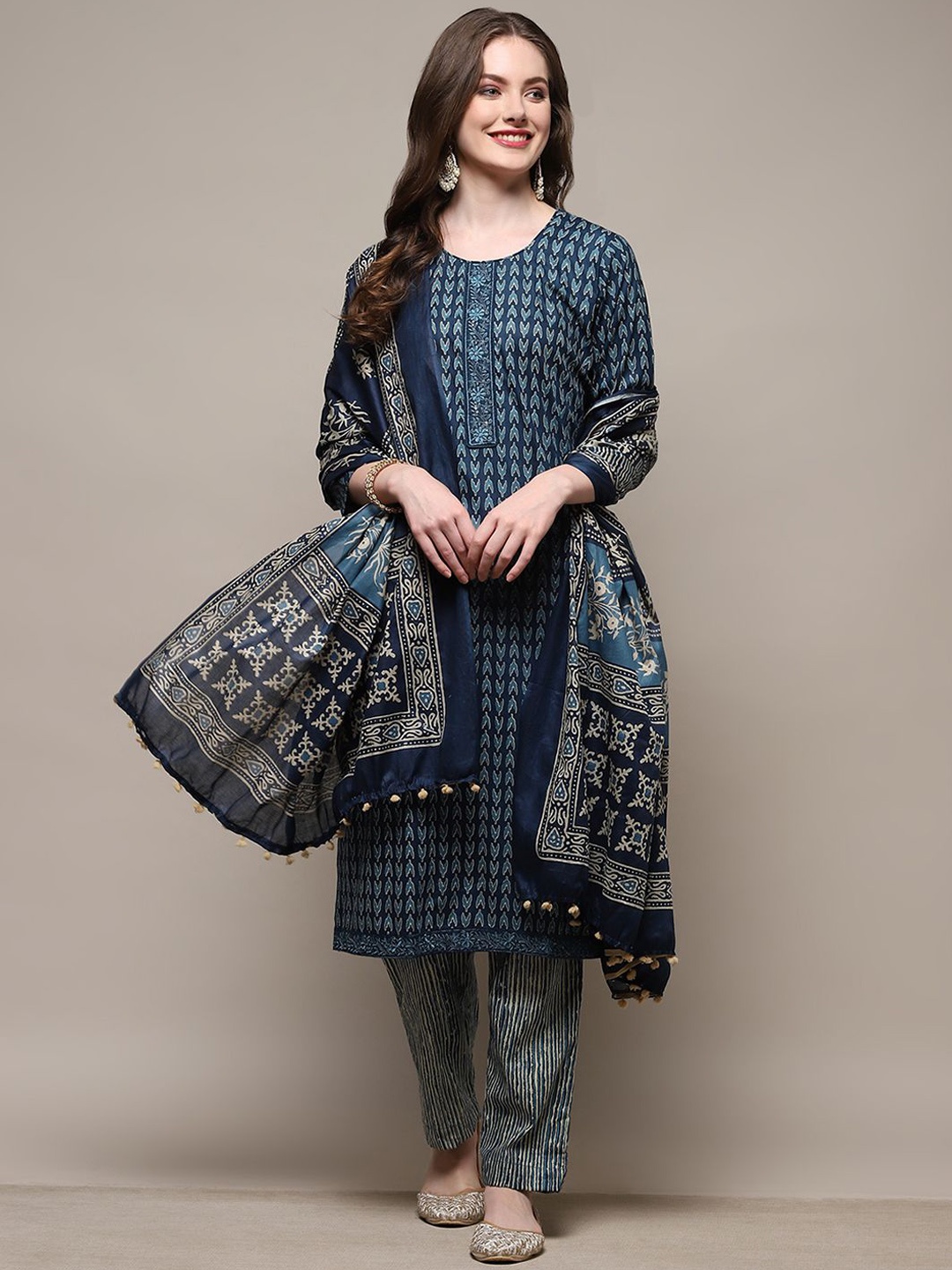 

Biba Abstract Printed Pure Cotton Unstitched Dress Material, Blue