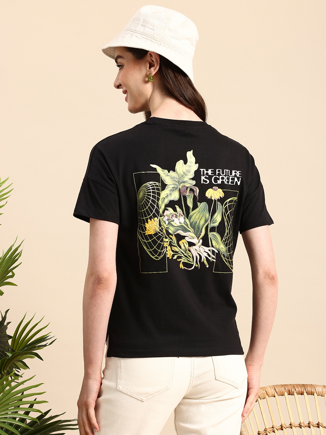 

Mast & Harbour Floral Printed Pure Cotton T-shirt, Black