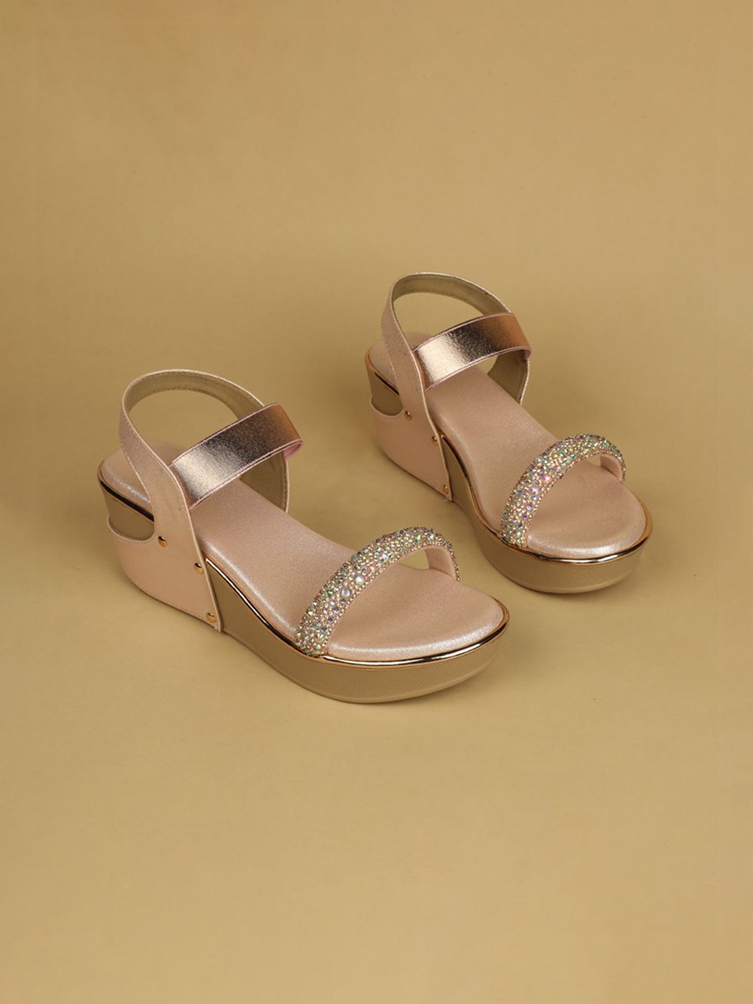 

Ozuri Embellished Party Wedge Sandals, Rose gold