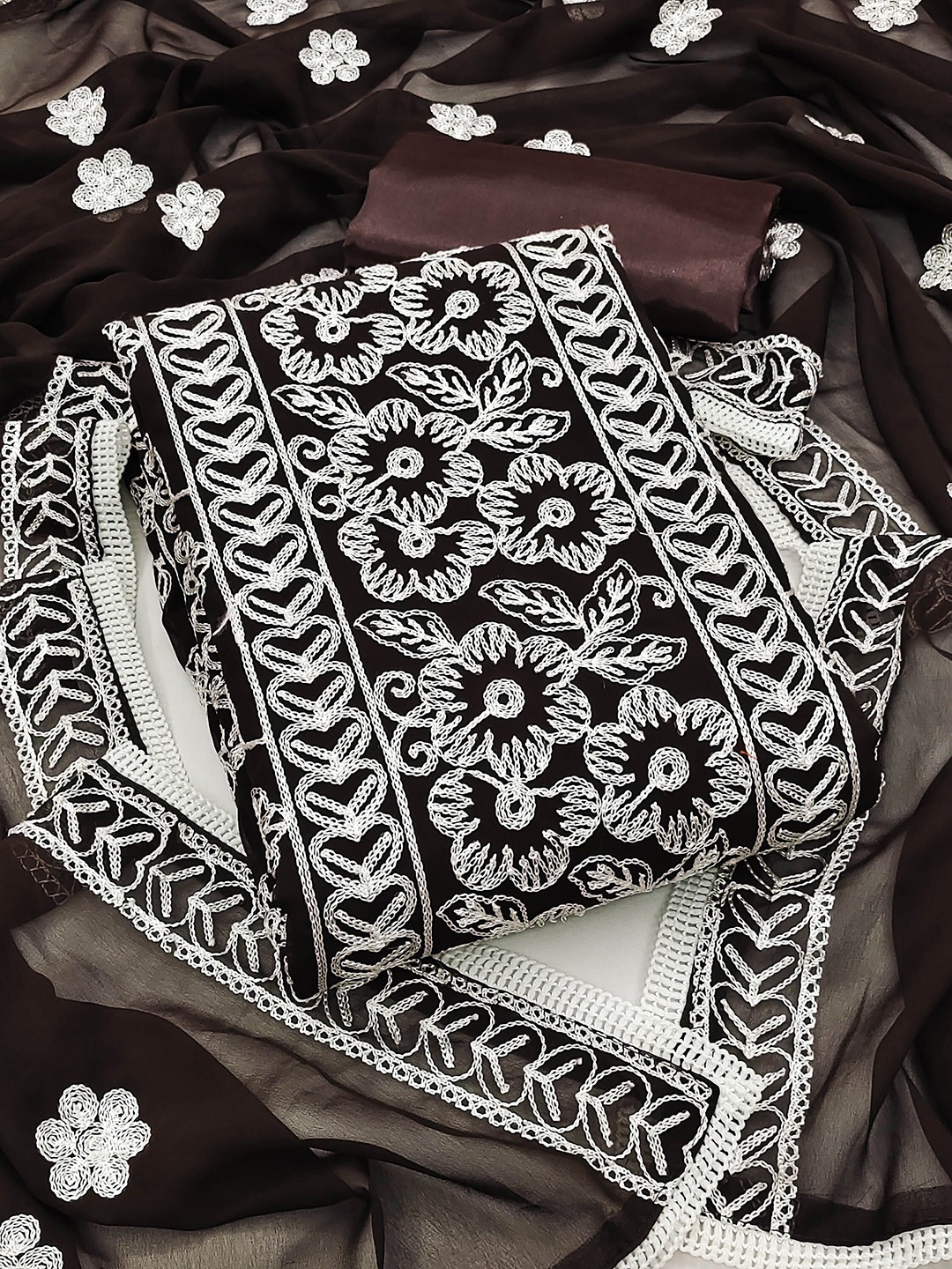 

Maroosh Embroidered Unstitched Dress Material, Brown