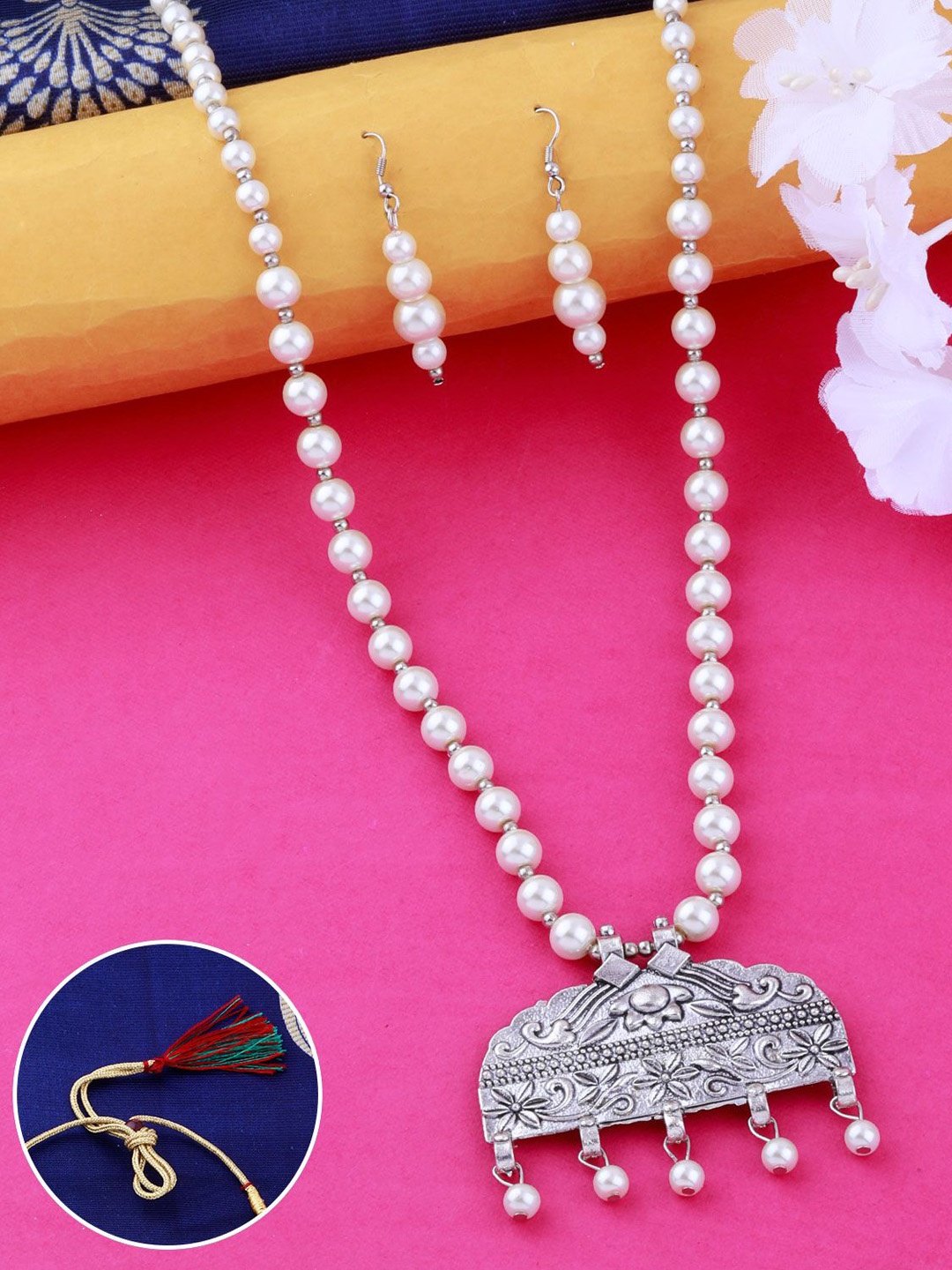 

Silver Shine Silver-Plated Pearl Jewellery Set, White
