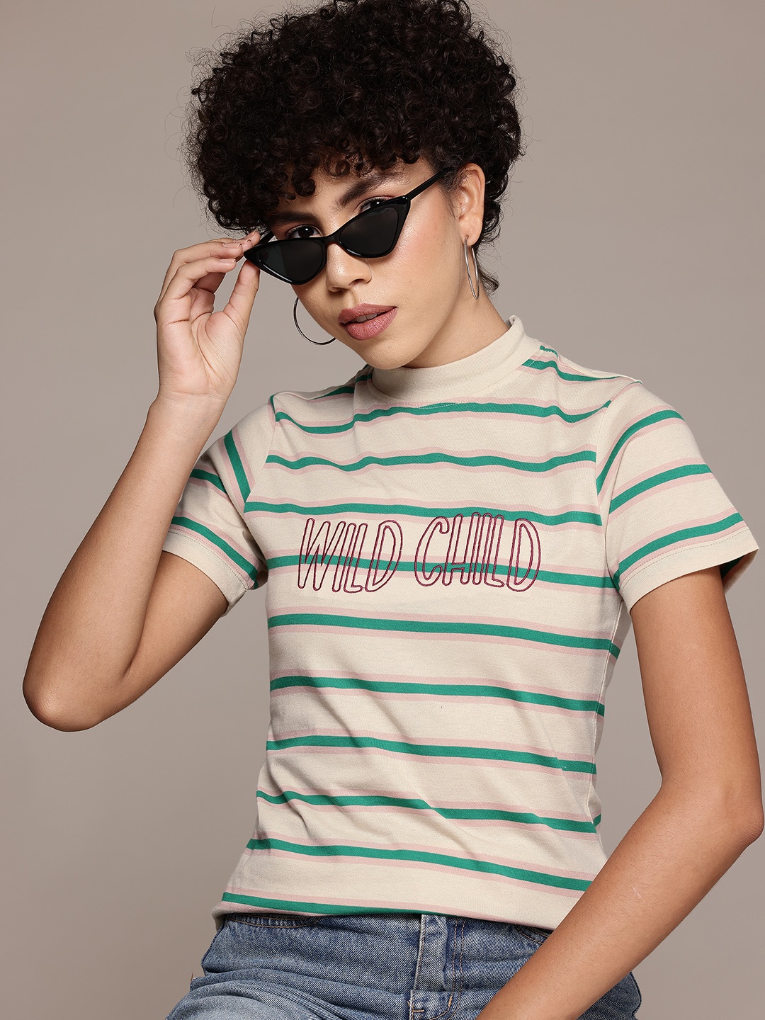 

The Roadster Lifestyle Co. Striped Slim Fit T-shirt, Beige