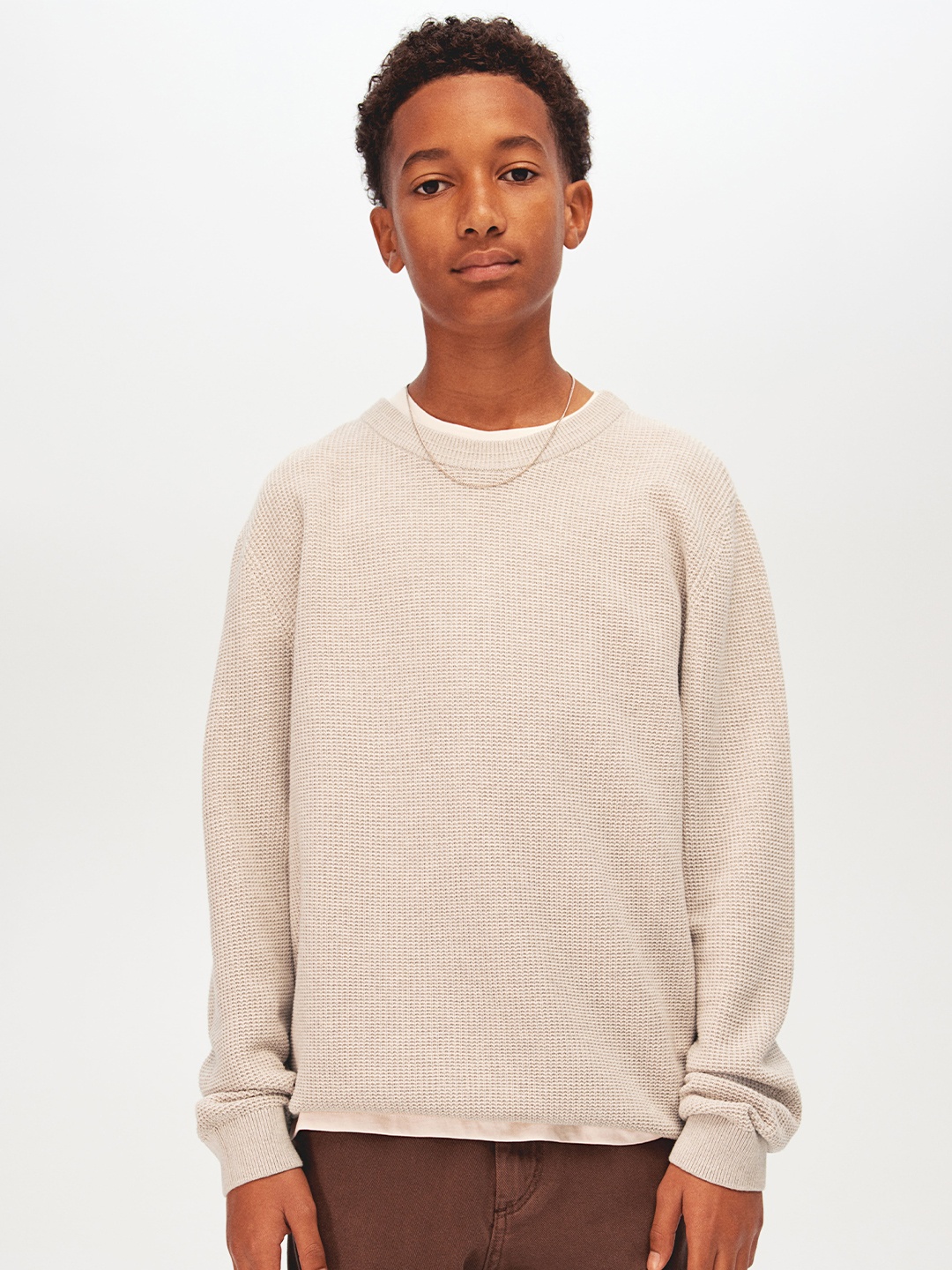 

H&M Boys Textured Pure Cotton Jumper, Beige