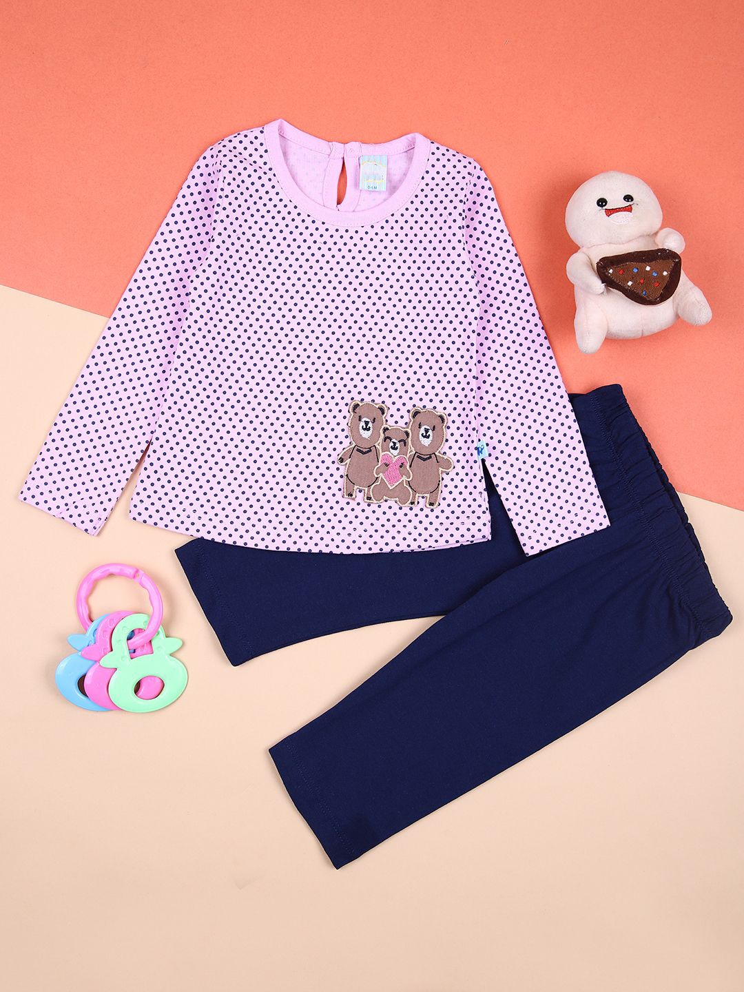 

V-Mart Girls Printed Round Neck Long Sleeves Round Neck Top with Leggings, Pink