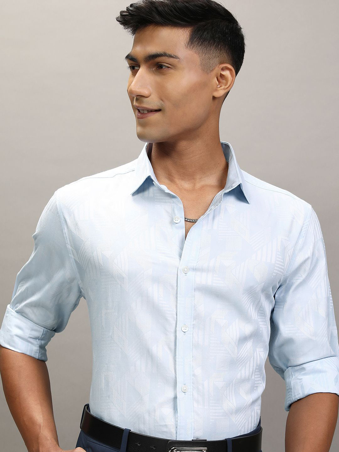 

Locomotive Premium Men Jacquard Textured Occasion Shirt, Blue