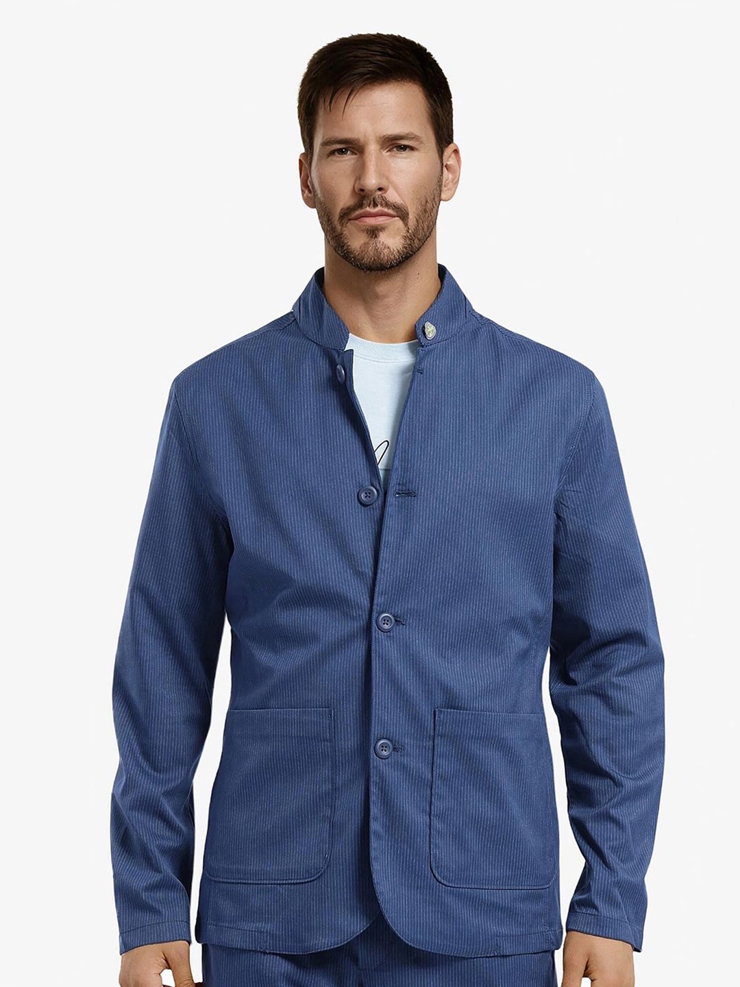 

RARE RABBIT Men Mandarin Collar Solid Casual Tailored Jacket, Teal