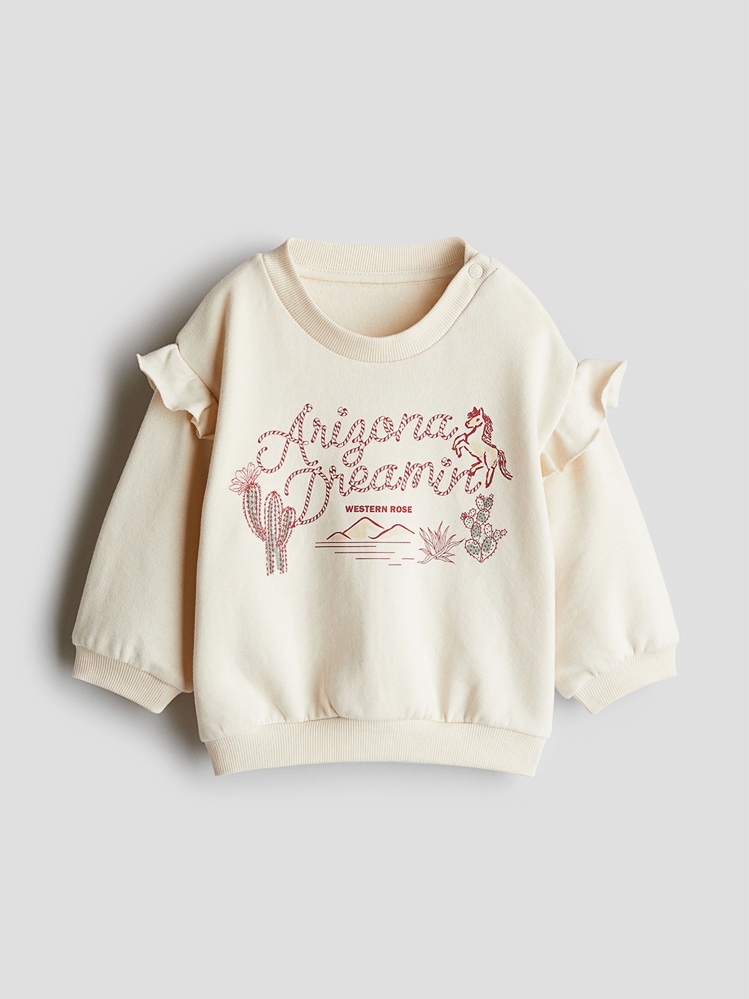 

H&M Girls Printed Frill Timmed Sweatshirt, Cream