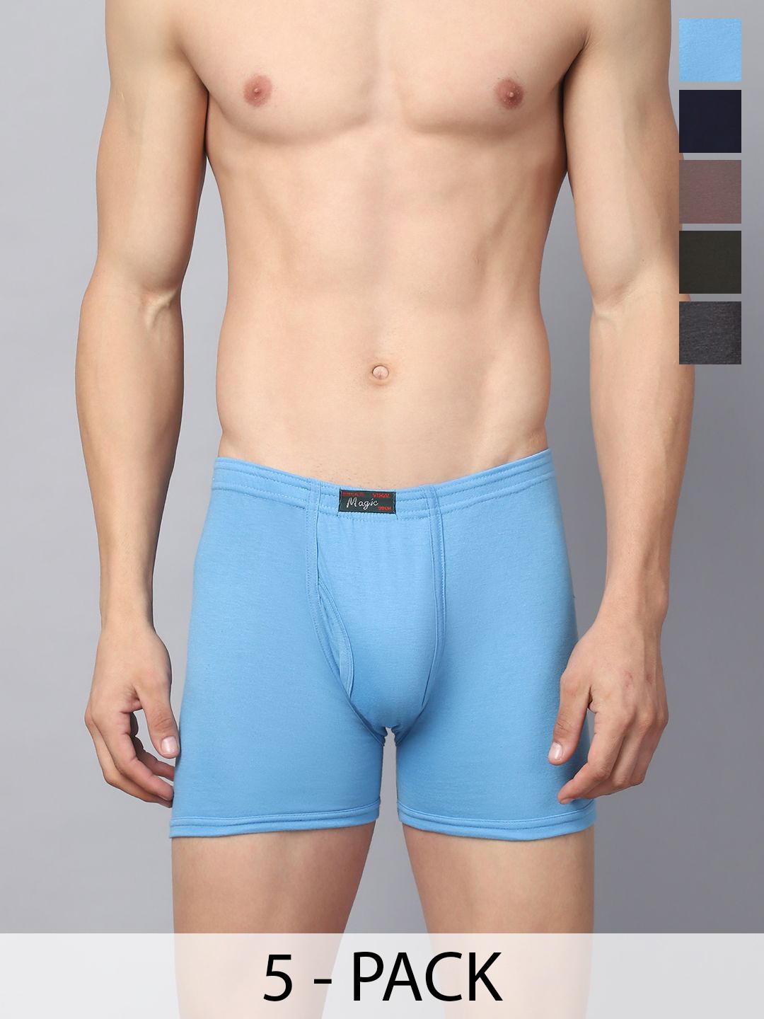 

VIMAL JONNEY Pack Of 5 Men Assorted Cotton TrunksMAGIC__BLUE__D__05, Black