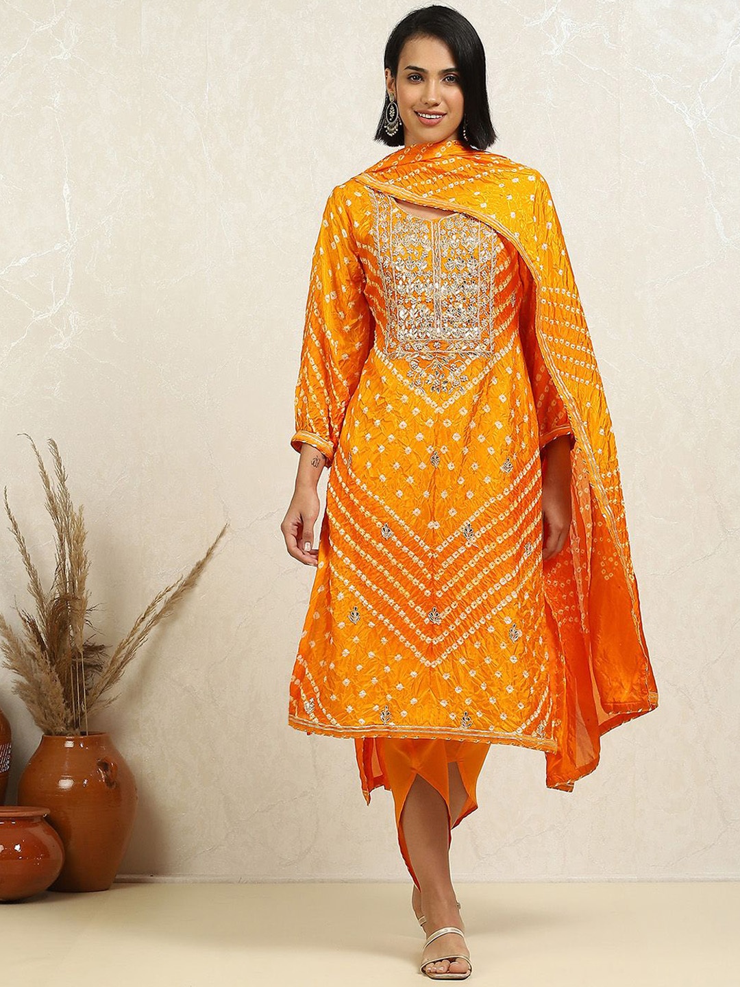 

Biba Geometric Embroidered Beads and Stones Unstitched Dress Material, Orange