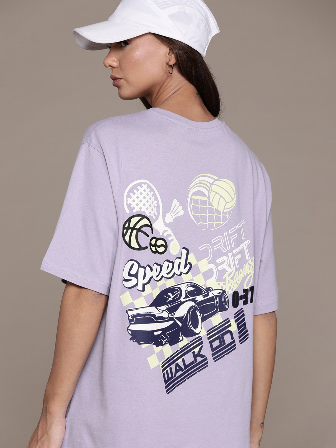 

The Roadster Lifestyle Co. Back Printed Pure Cotton Oversized T-shirt, Lavender