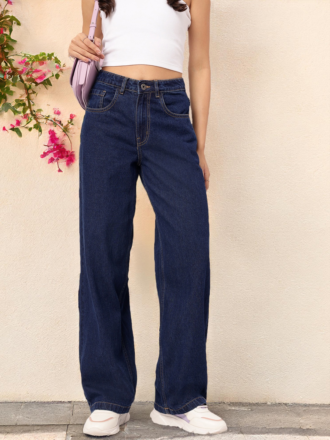 

DressBerry Women Refined Classics Pure Cotton Baggy Fit Jeans, Navy blue