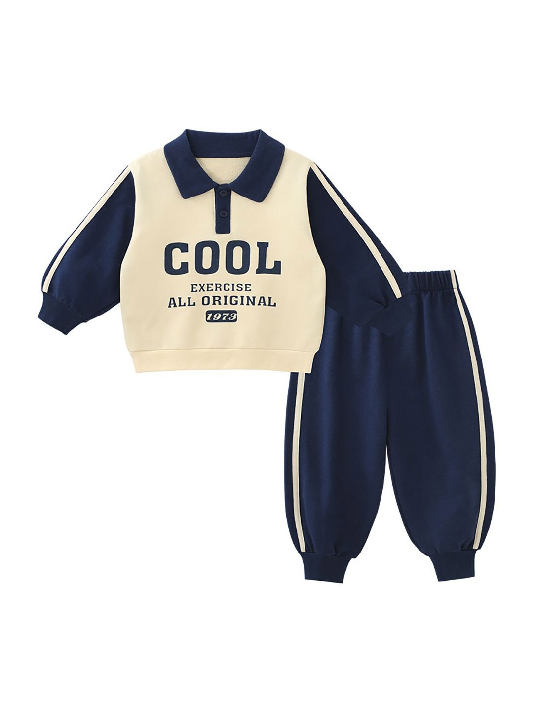 

StyleCast x Revolte Boys Printed Polo Collar Long Sleeves T-Shirt With Trouser, Navy blue