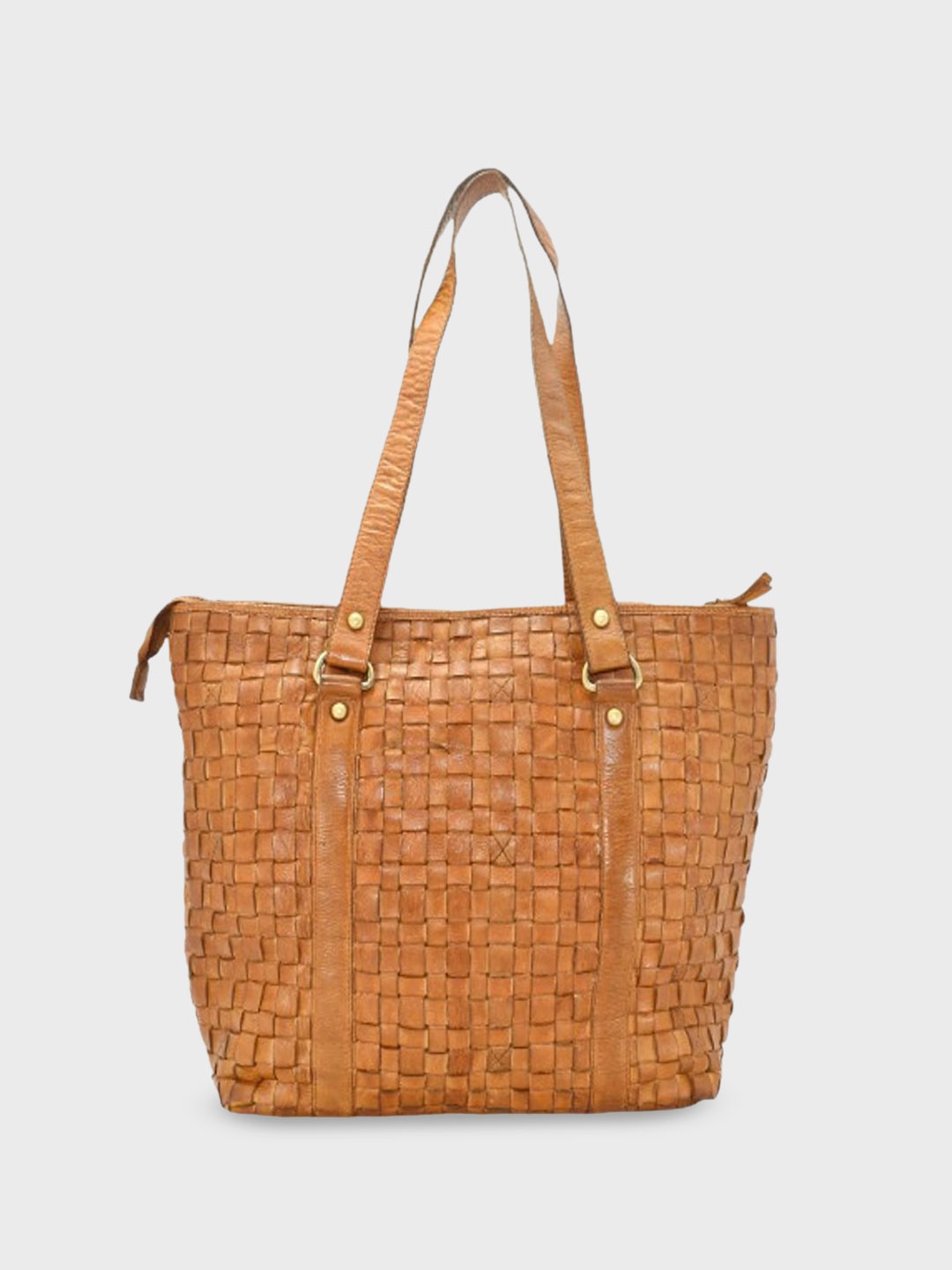 

ANNODYNE Women Textured Structured Leather Shoulder Bag, Tan