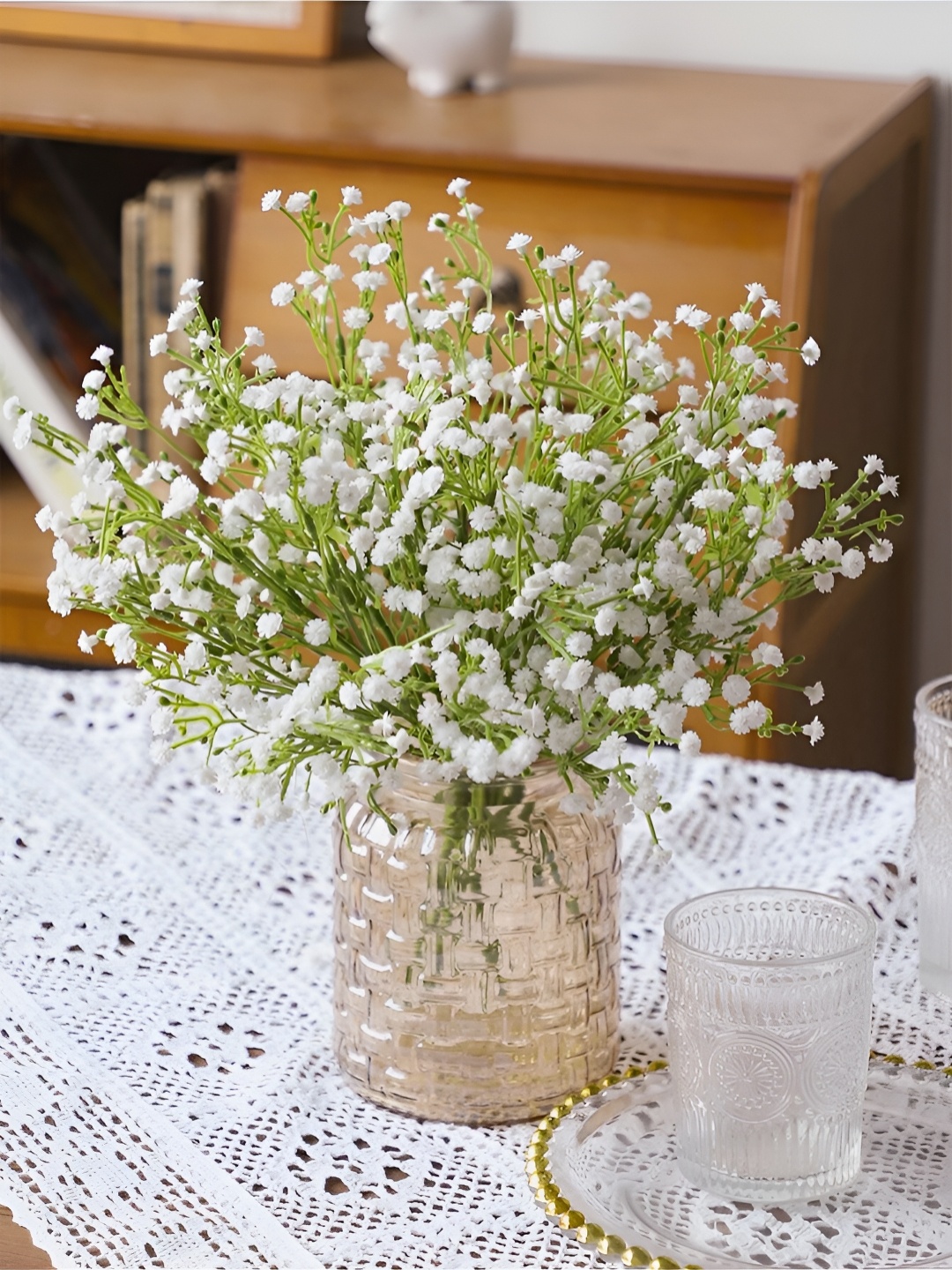 

Art Street White & Green 3 Pieces Gypsophilia Artificial Flower Bouquet