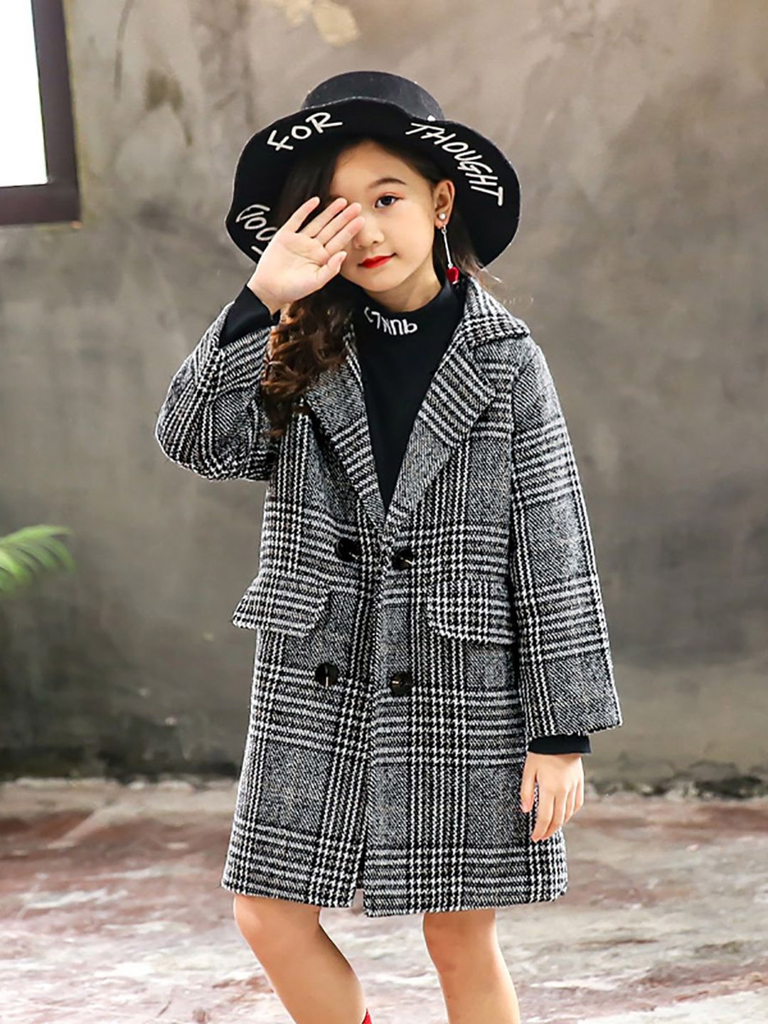 

StyleCast x Revolte Girls Checked Notched Lapel Overcoat, Grey