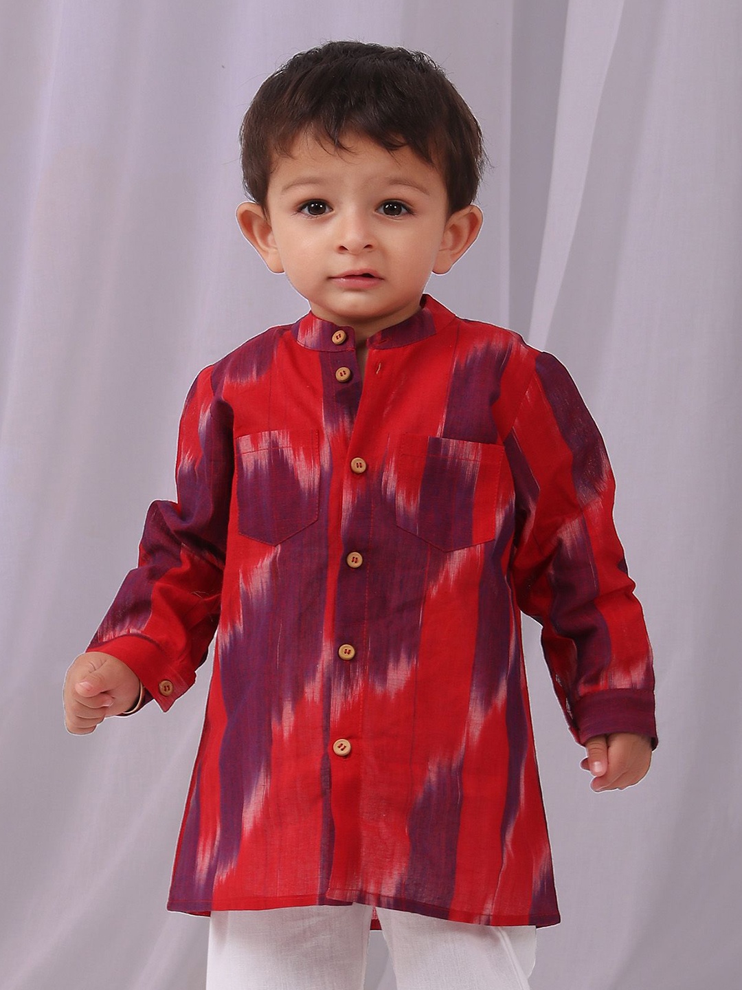 

TJORI Boys Band Collar Dyed Cotton Casual Shirt, Red