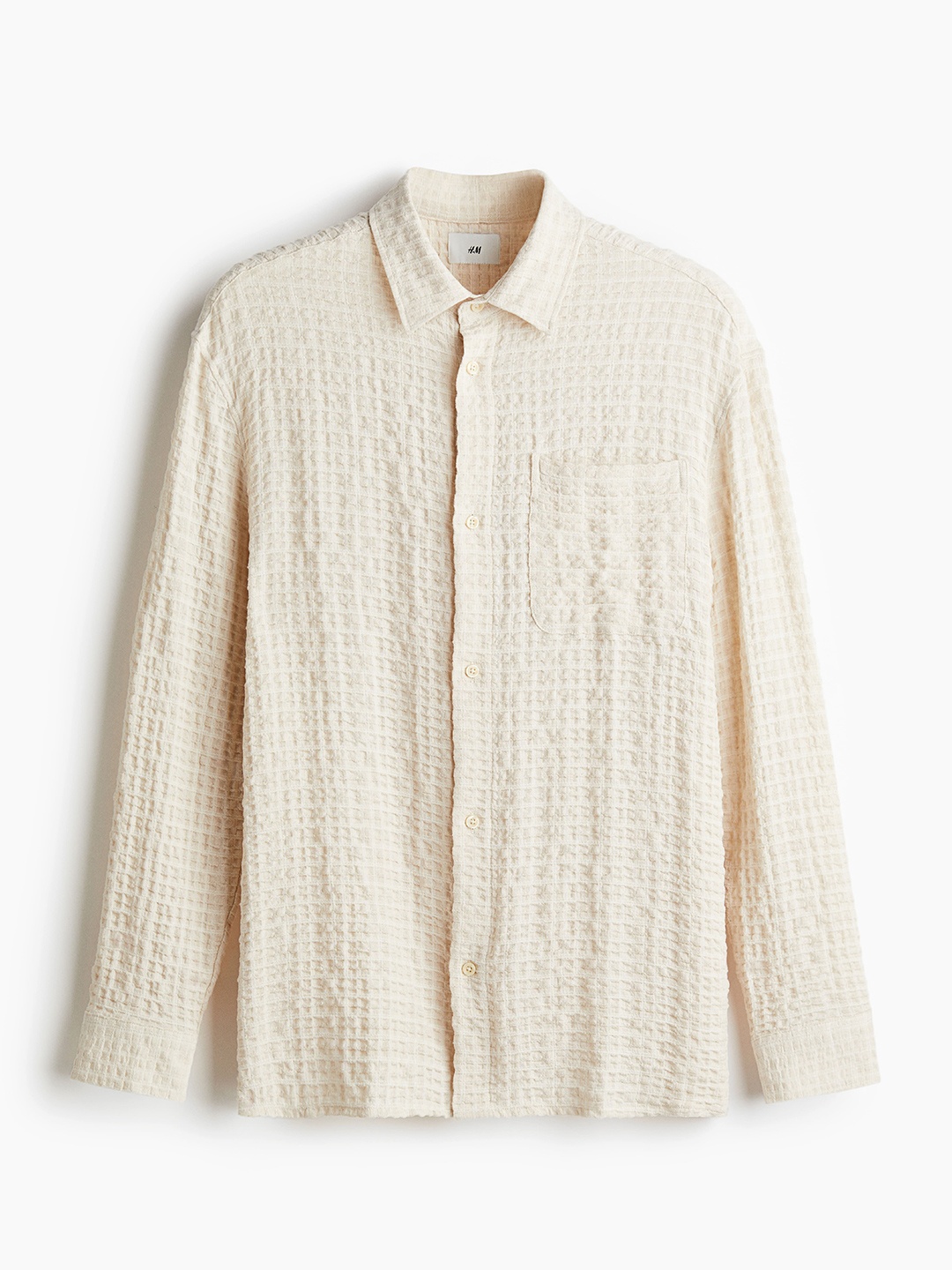 

H&M Men Textured Wave Shirt, Cream