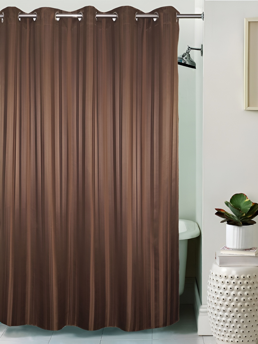 

Lushomes Brown Striped Water Proof Shower Curtains