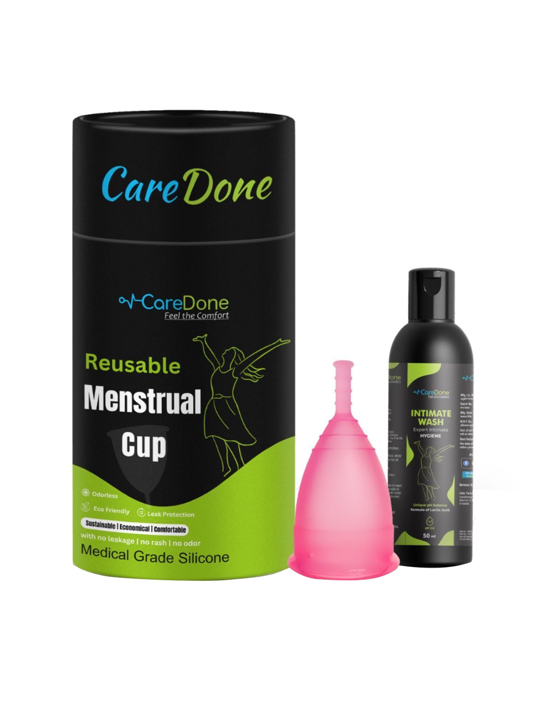 

CareDone Reusable & Leakproof Folding Menstrual Cup With Intimate Wash - 50 ml, Pink