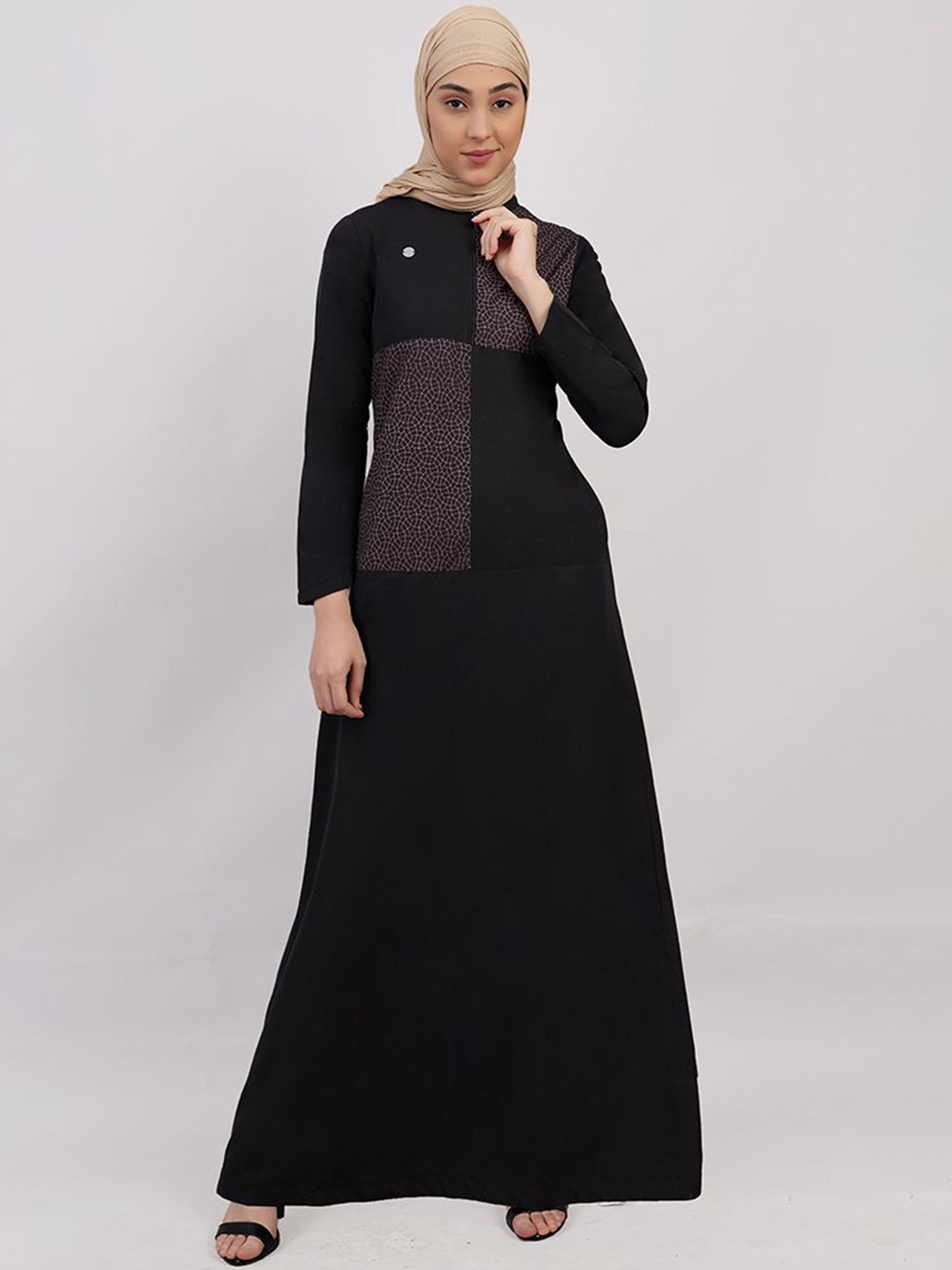 

IDH London Women Printed Abaya Burqa With Scarf, Black