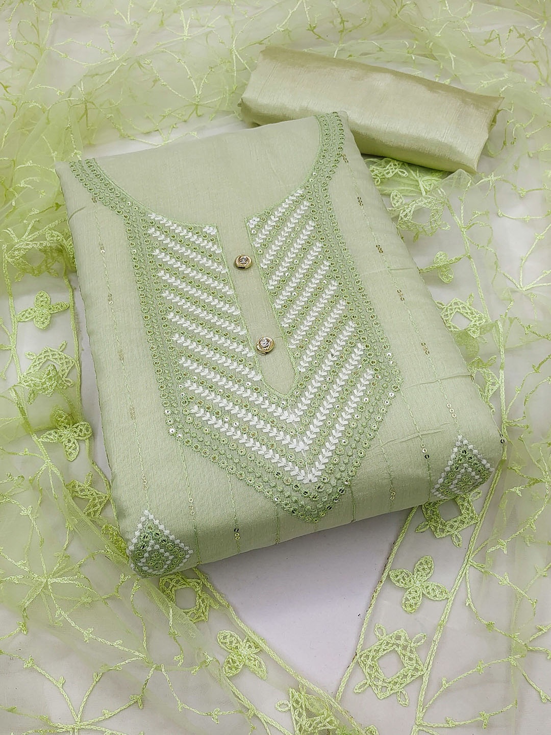 

Maroosh Embroidered Thread Work Unstitched Dress Material, Green