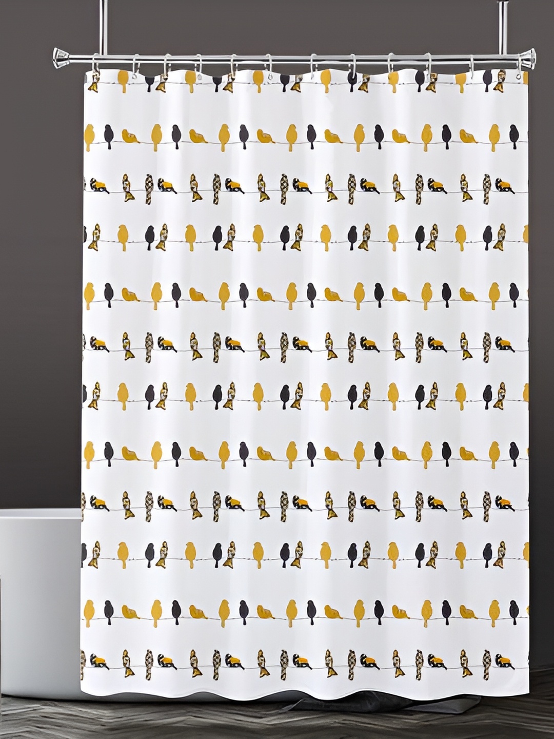 

Lushomes Yellow & White Printed Shower Curtains