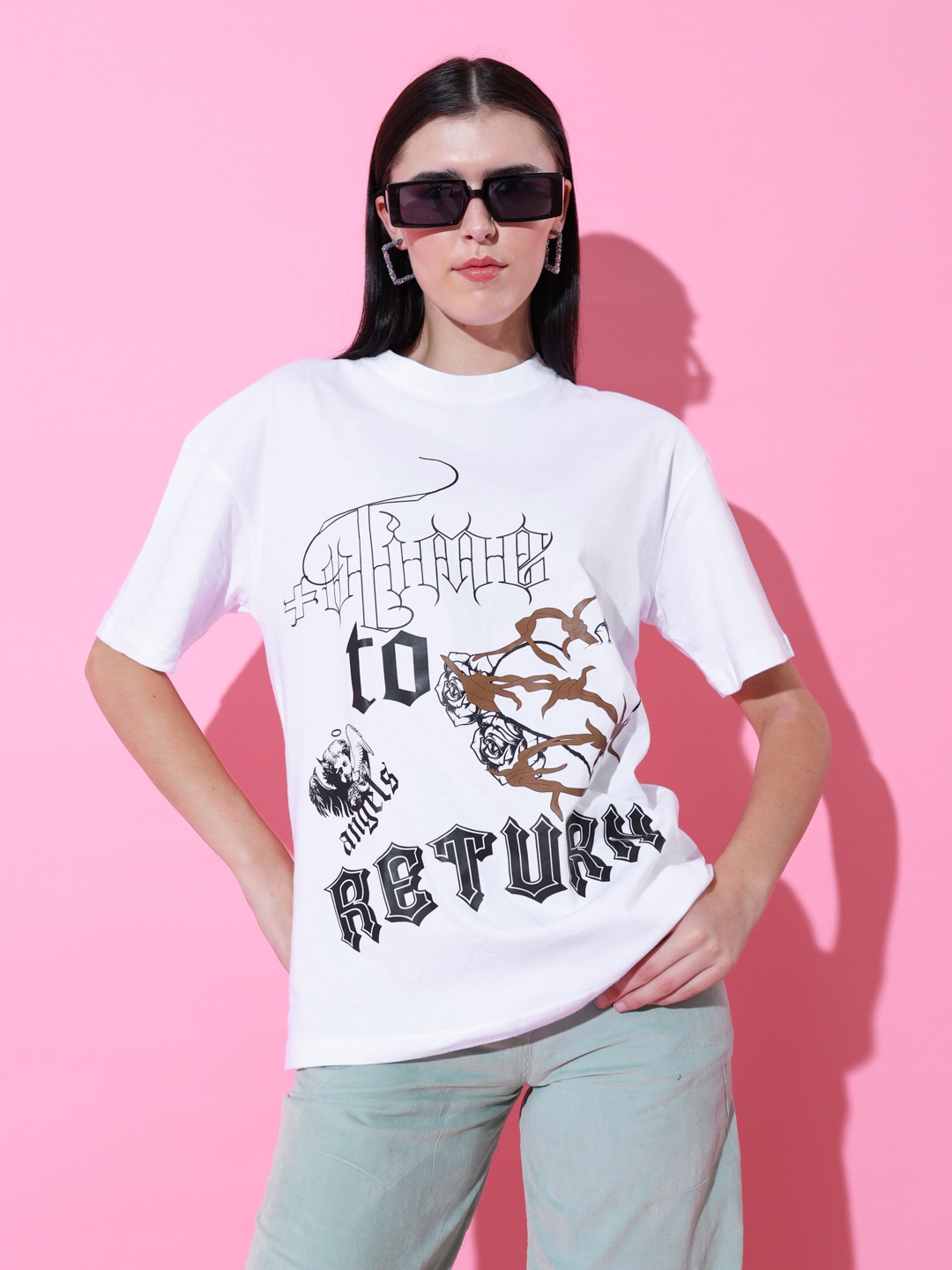 

Stylecast X Hersheinbox Women Printed Pure Cotton Oversized T-shirt, White