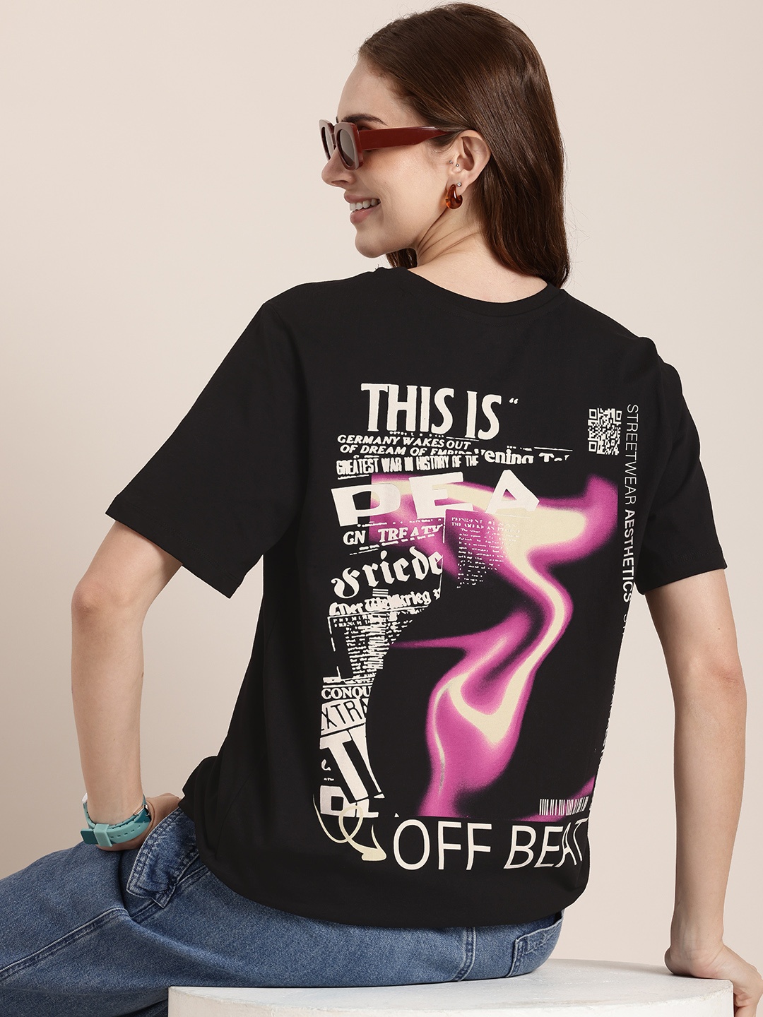 

HERE&NOW Pure Cotton Graphic Printed T-shirt, Black