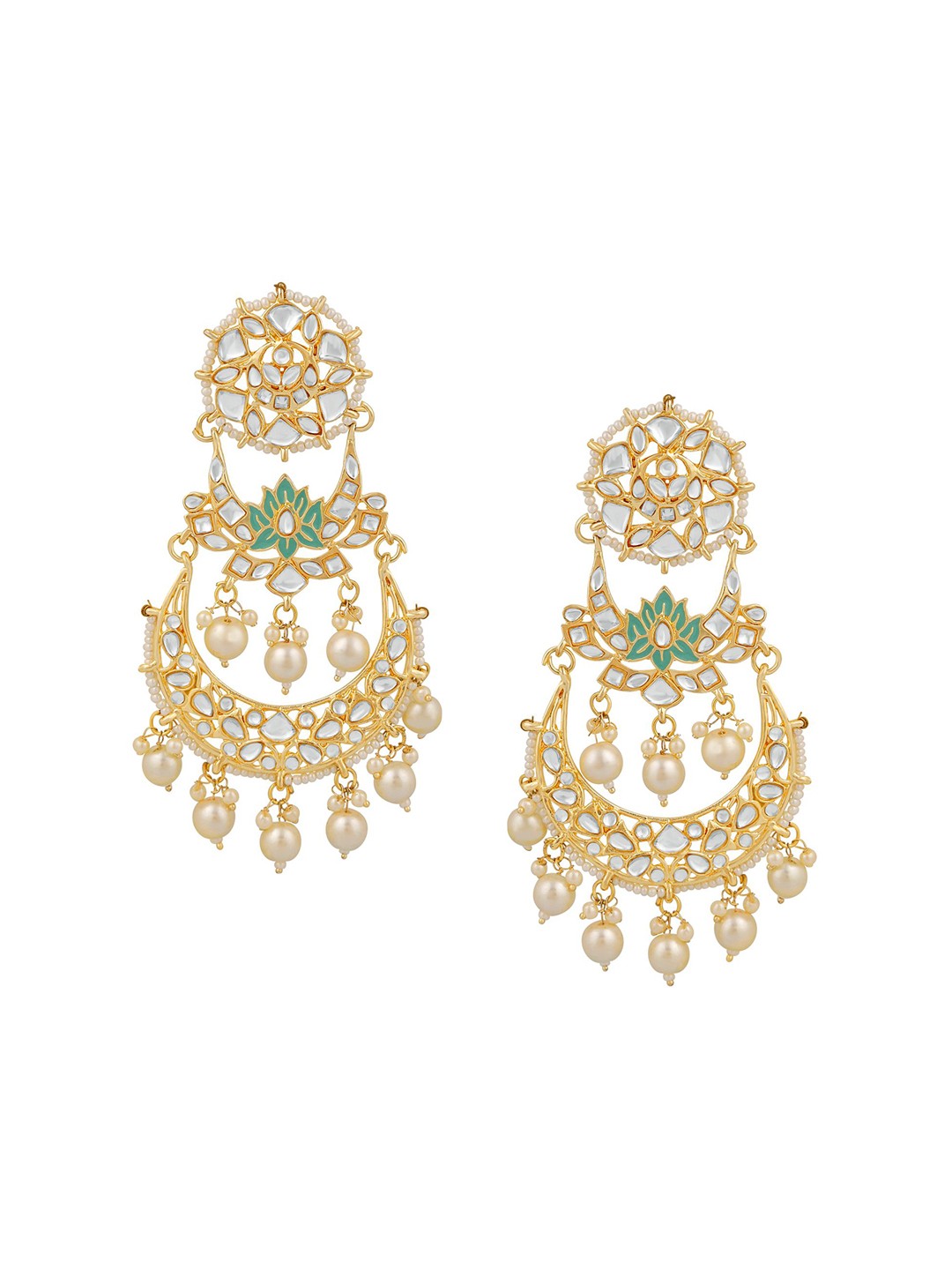 

Stefan Gold-Plated Contemporary Kundan Chandbalis Earrings, Green