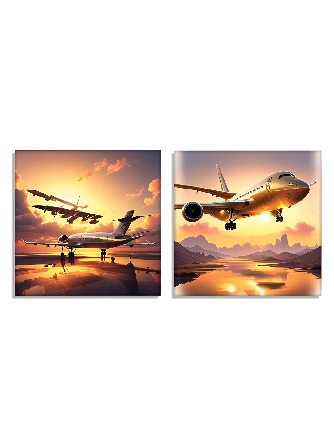 

RANDOM Brown & Black 2 Pieces Cotton Canvas Wall Paintings