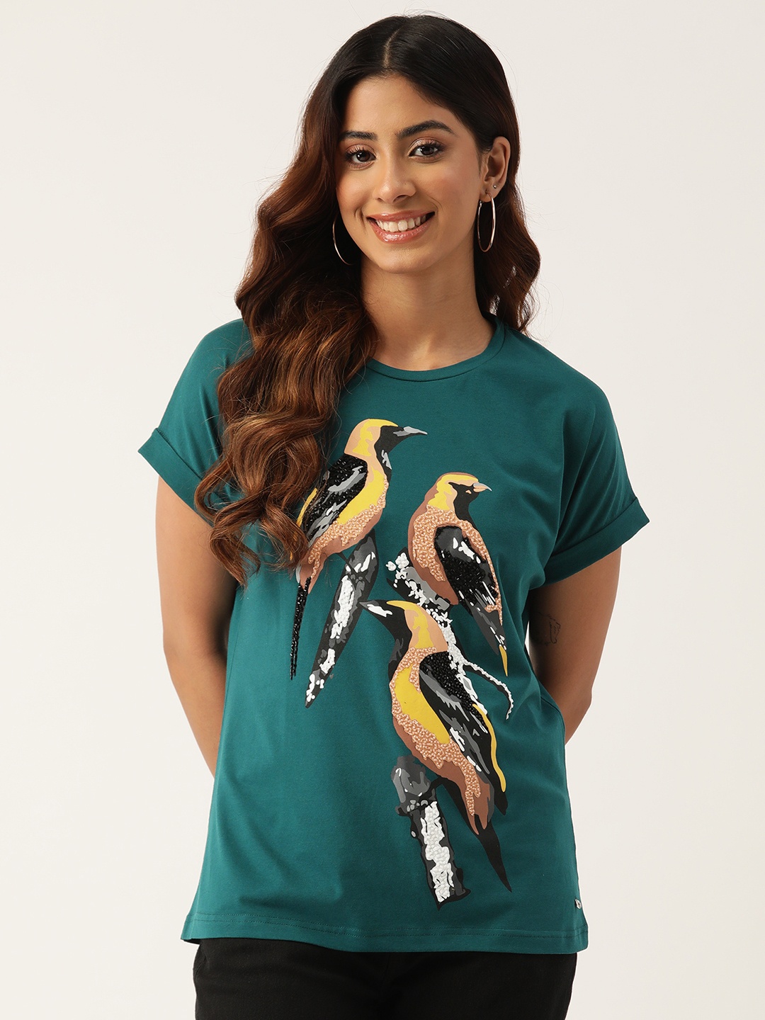 

Monte Carlo Printed Embellished T-shirt, Green