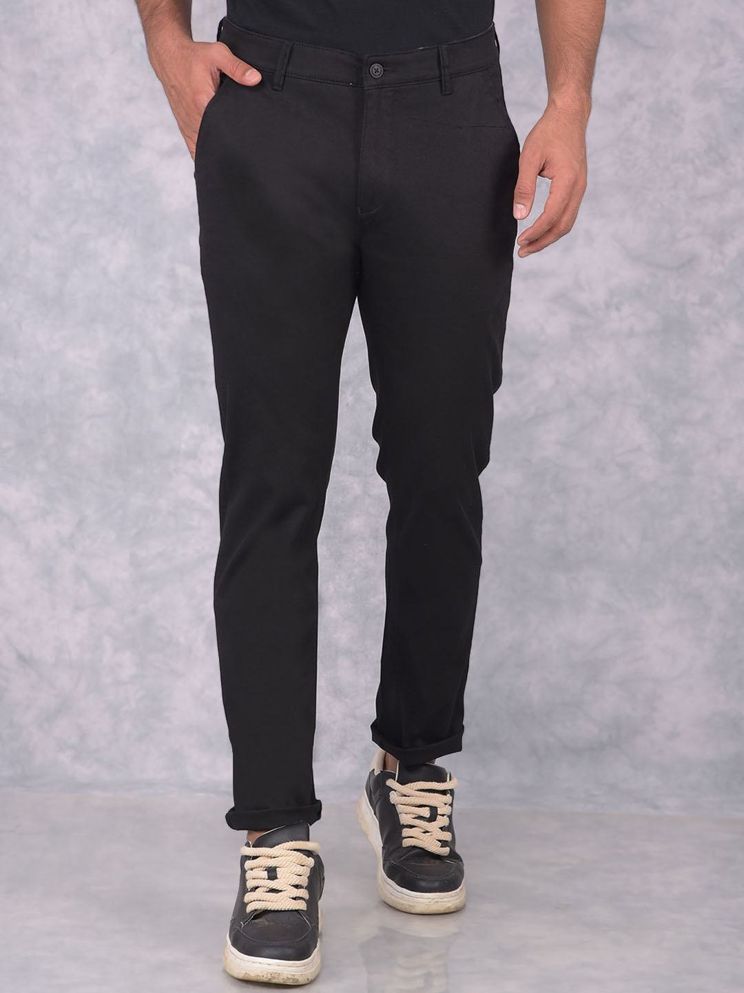 

Crimsoune Club Men Smart Slim Fit Cotton Chinos Trousers, Black