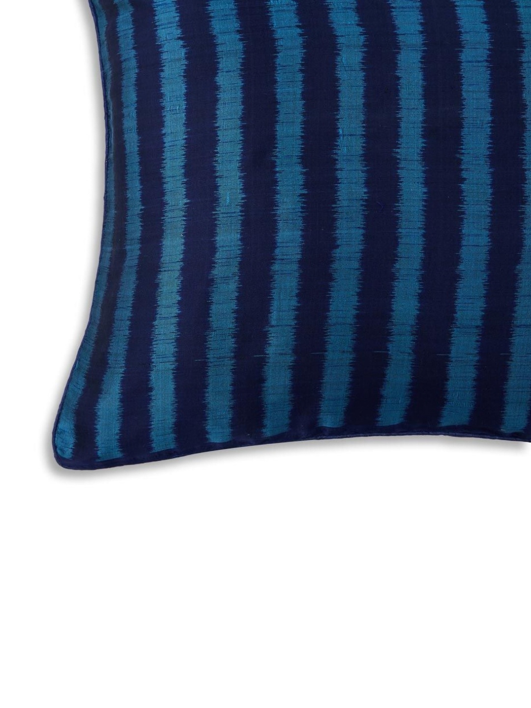 

Fabindia ikat Blue Striped Printed Woven Design Silk Square Shaped Cushion Cover