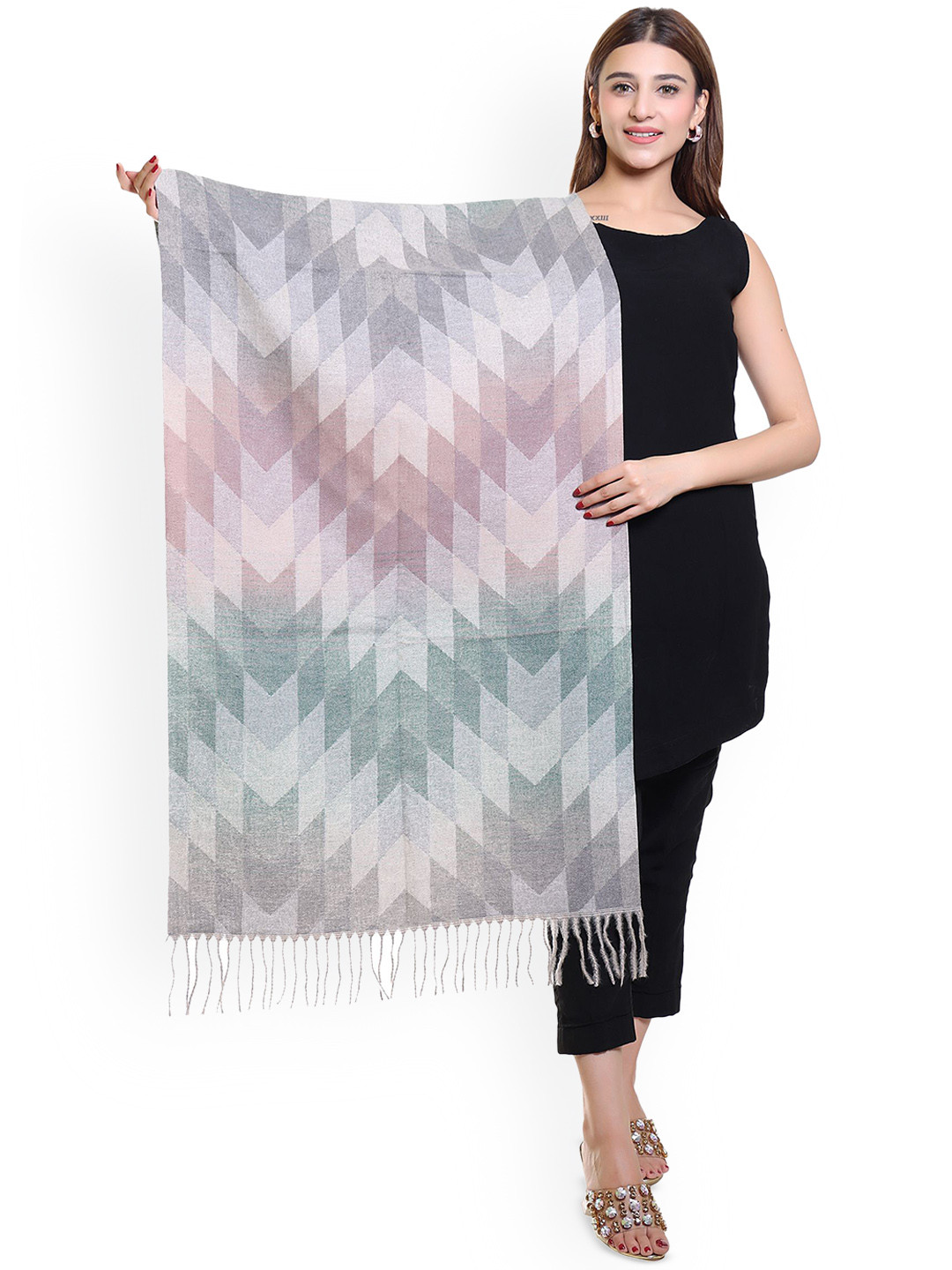 

Oswal International Women Floral Printed Acrylic Shawl, Grey