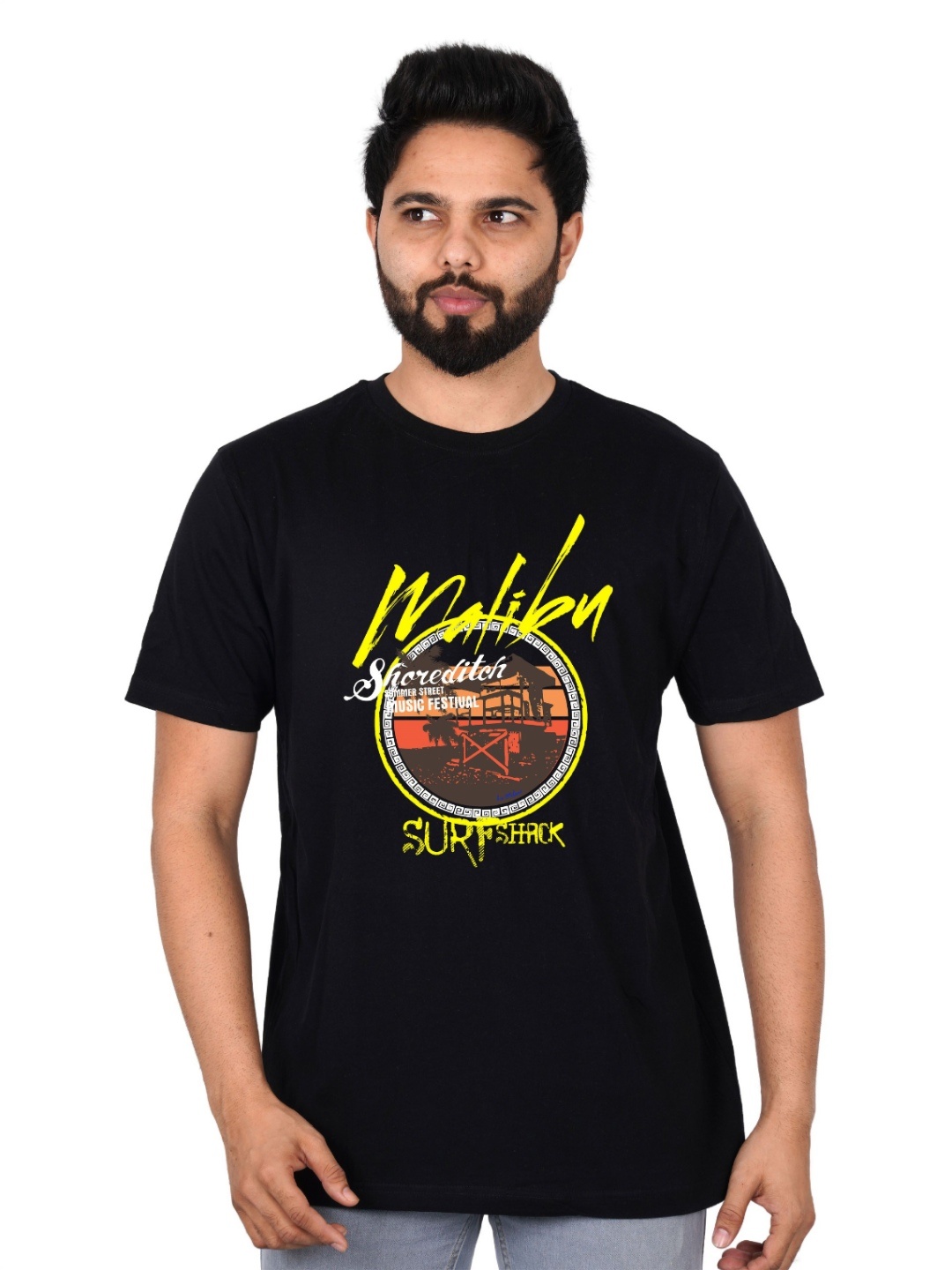 

LA MILANO Men Graphic Printed Round Neck Pure Cotton Slim Fit T-shirt, Black