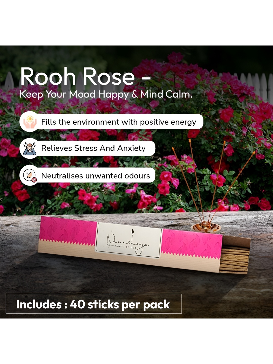 

Nirmalaya 40 Pieces Brown Rooh Rose Incense Sticks