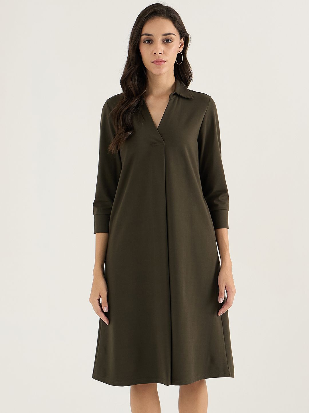 

FEMMELLA Women A-Line Midi Three-Quarter Sleeves Dress, Olive