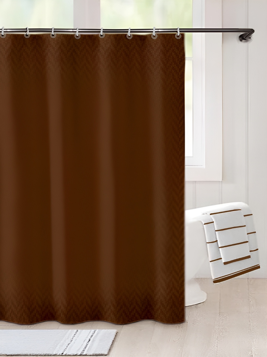 

Lushomes Brown Chevron Self Design Shower Curtain