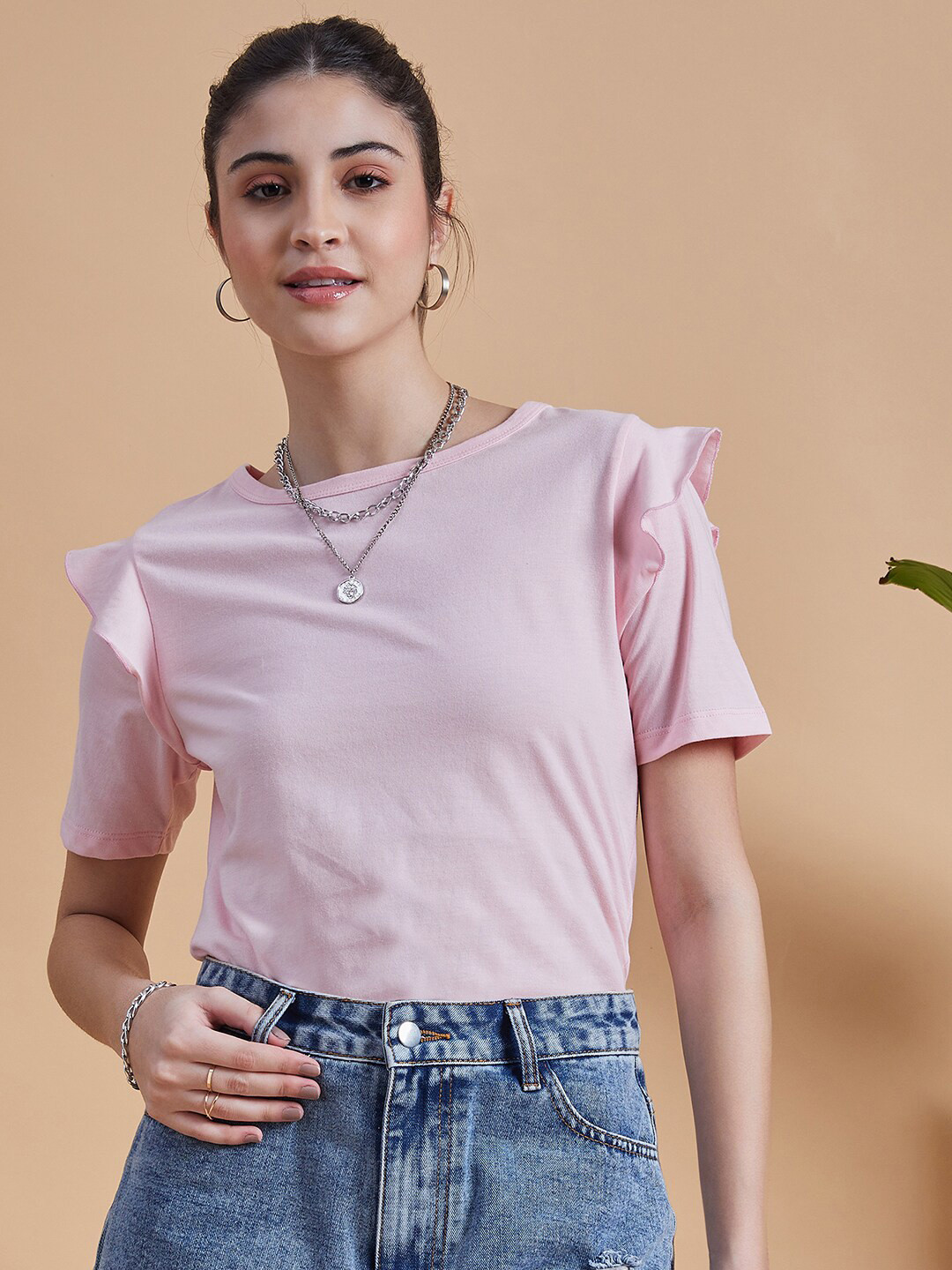 

MINT STREET Regular Fit Pure Cotton T-shirt, Pink