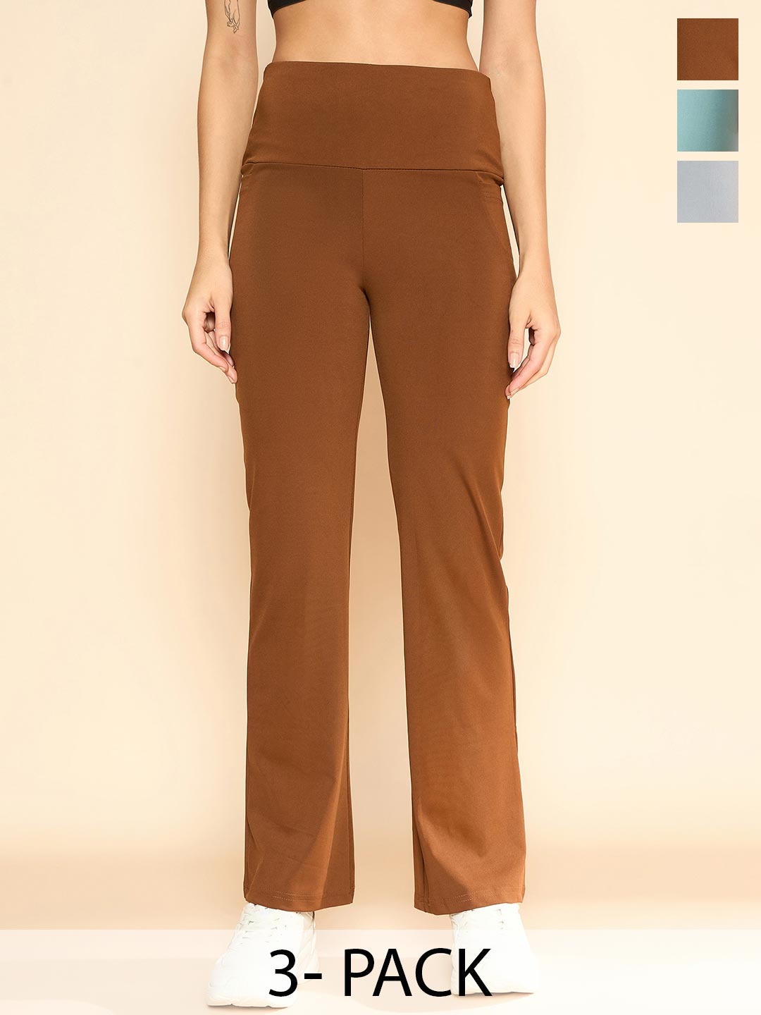 

COLOR CAPITAL Pack Of 3 Antimicrobial High-Rise Flared Tights, Brown