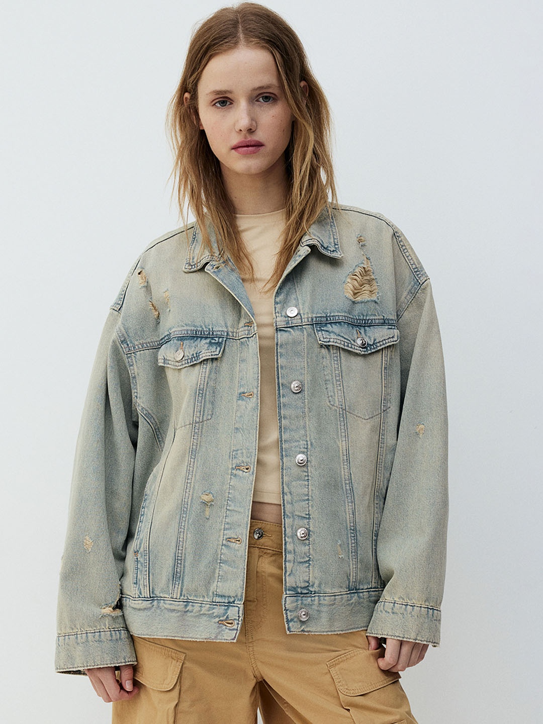 

H&M Oversized Worn-Look Jacket, Blue