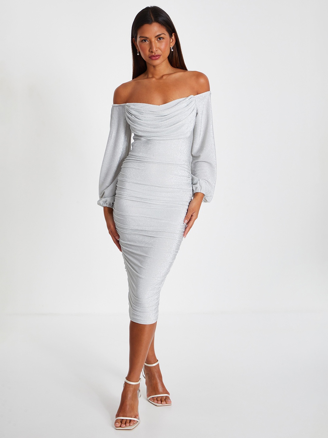 

QUIZ Women Bodycon Midi Dress, Silver