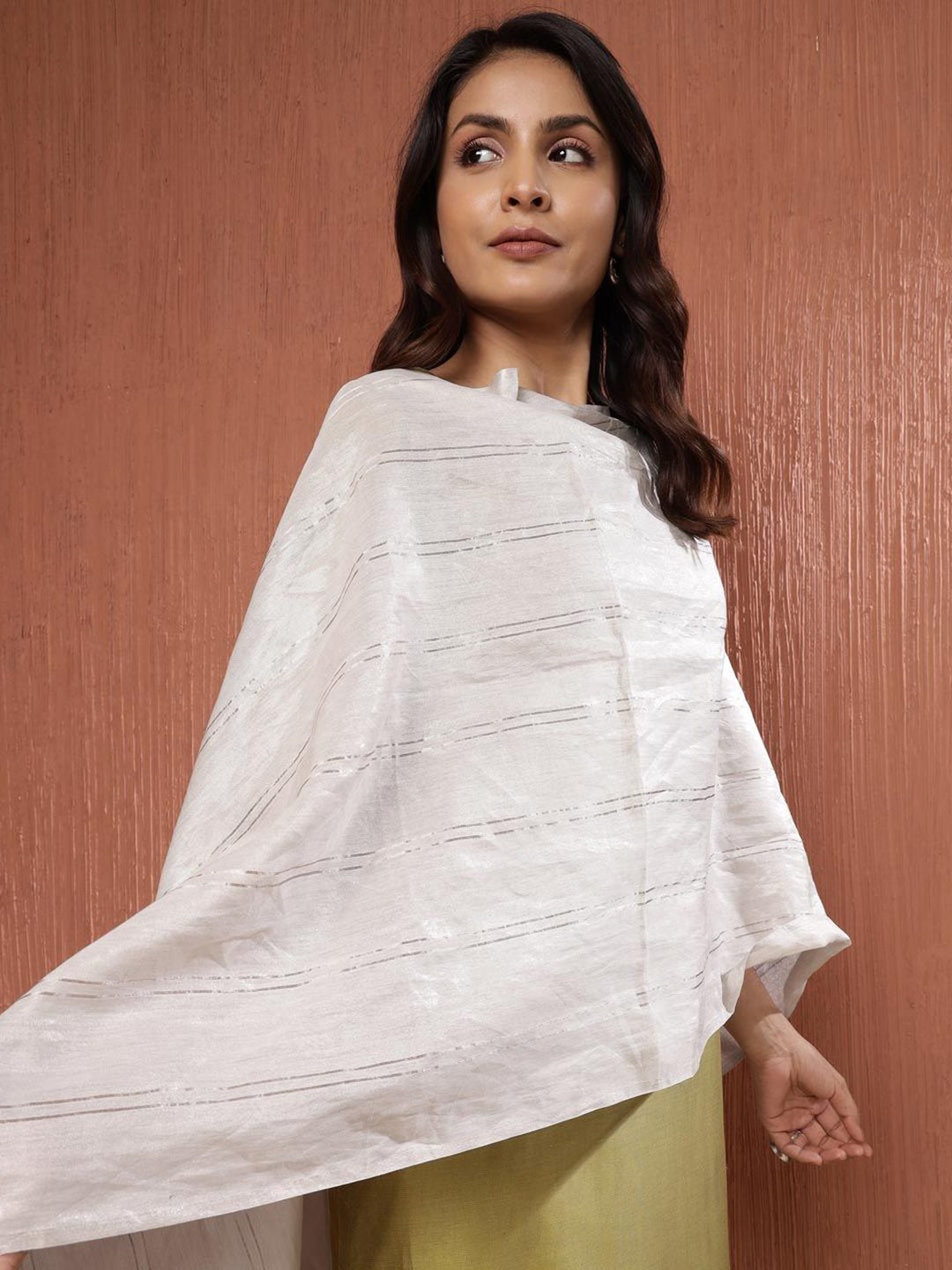

Fabindia Women Cotton Woven Design Stole, White
