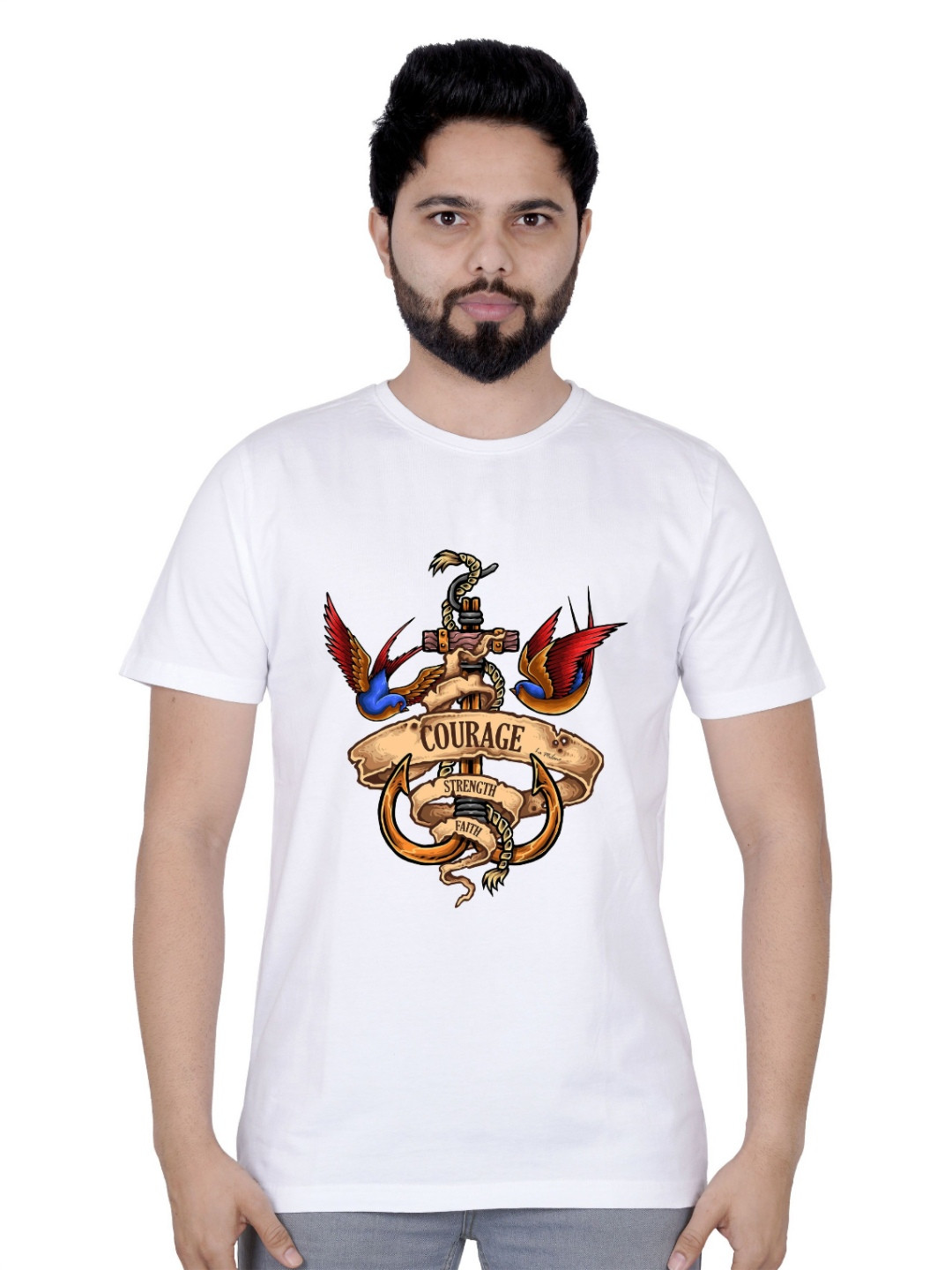

LA MILANO Men Graphic Printed Round Neck Pure Cotton Slim Fit T-shirt, White