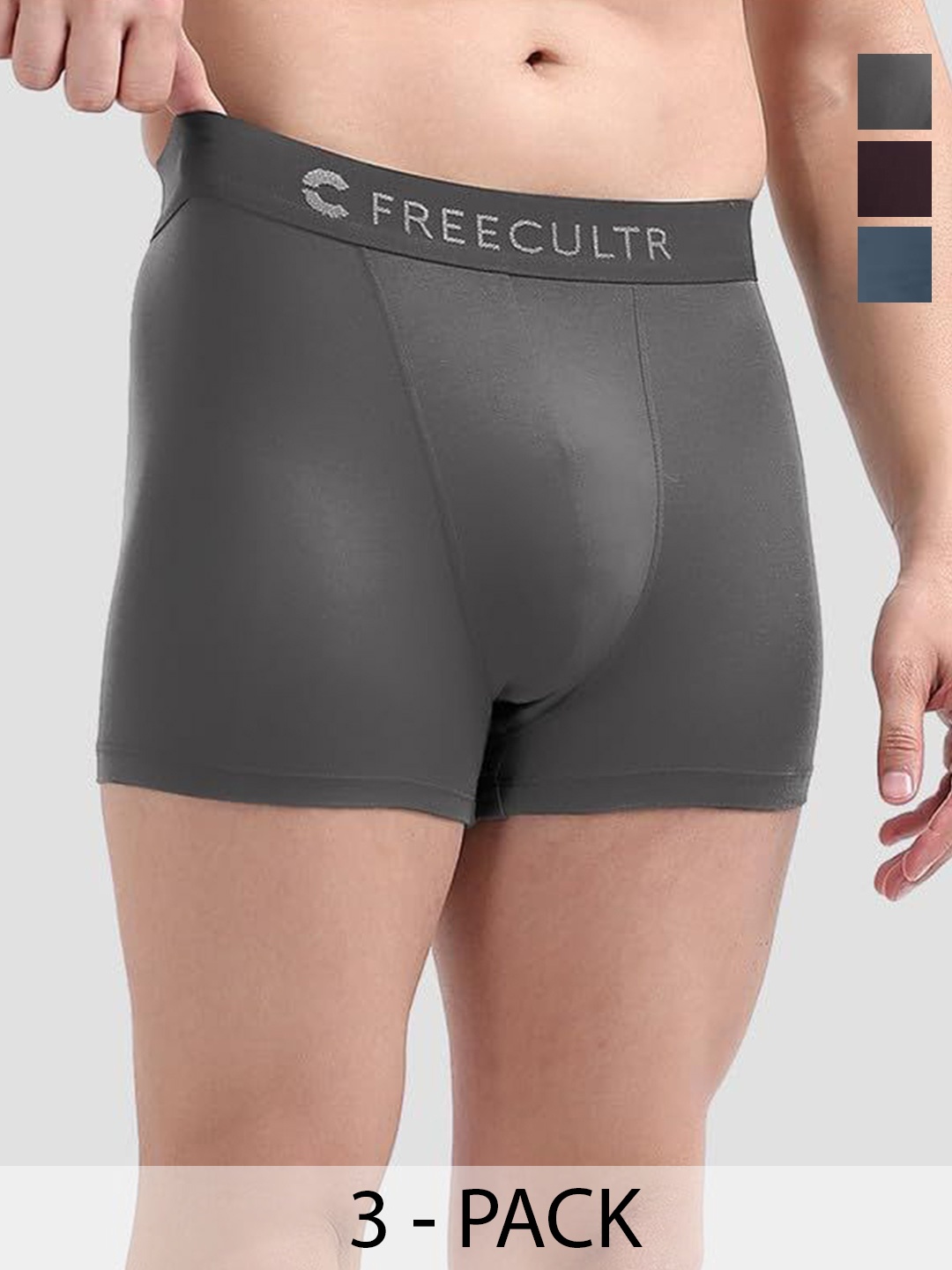 

FREECULTR Pack Of 3 Breathability Trunks, Grey