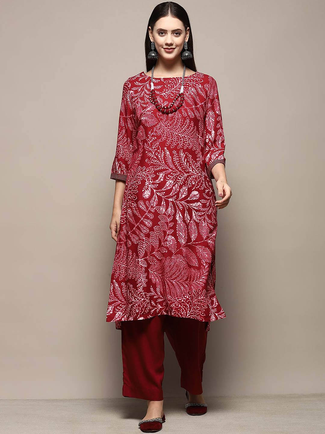 

Biba Ethnic Motifs Printed Straight Kurta With Palazzo, Magenta