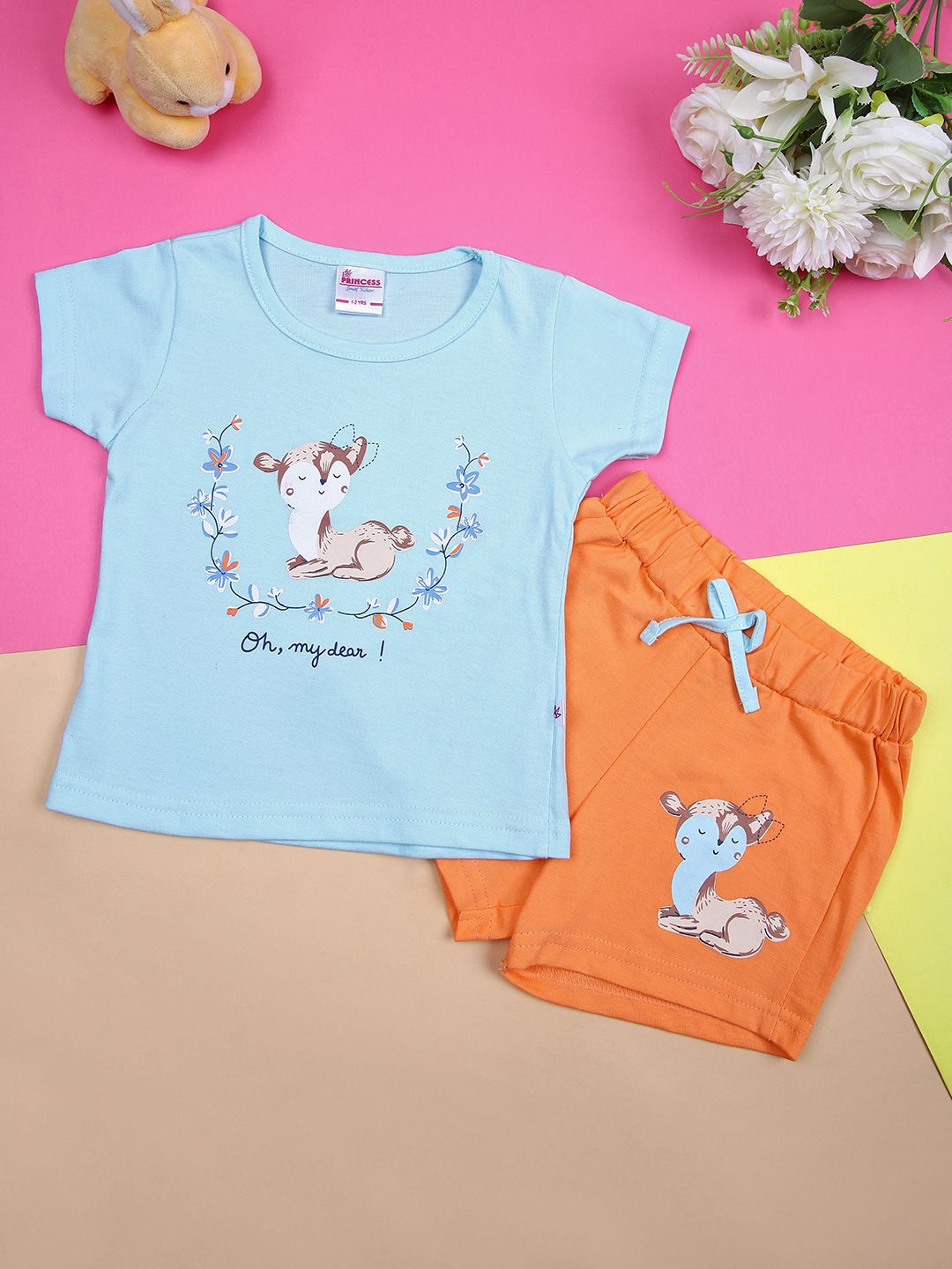 

V-Mart Girls Printed Pure Cotton T-shirt With Short, Blue