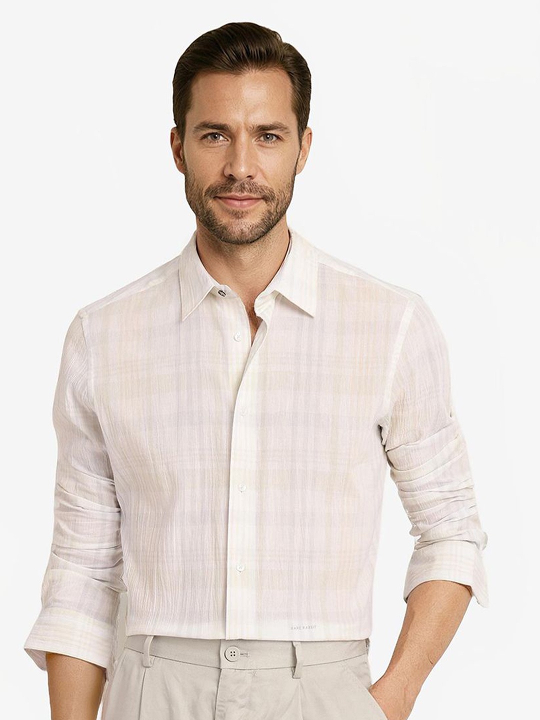 

RARE RABBIT Men Comfort Cutaway Collar Solid Cotton Formal Shirt, White