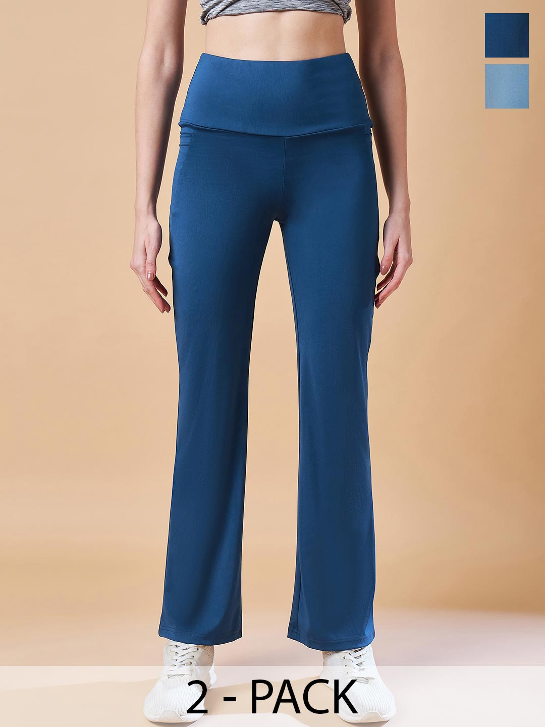 

COLOR CAPITAL Women Pack Of 2 Antimicrobial High-Waisted Above Knee Tights, Blue