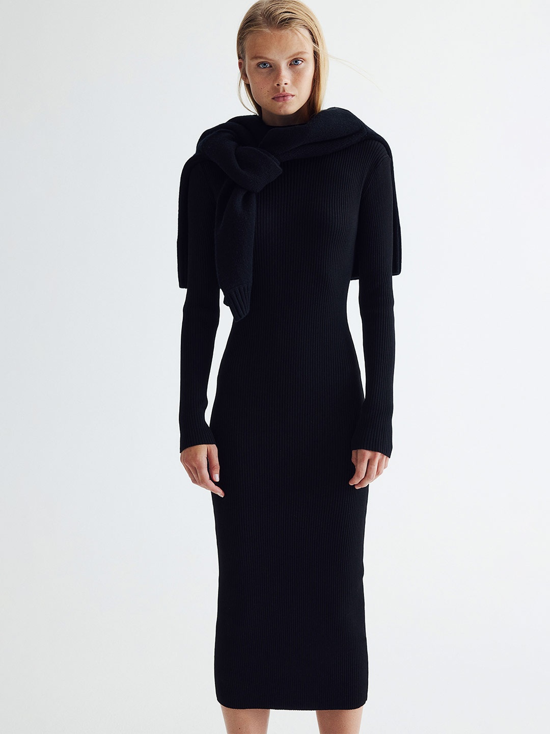 

H&M Rib-Knit Turtleneck Dress, Black